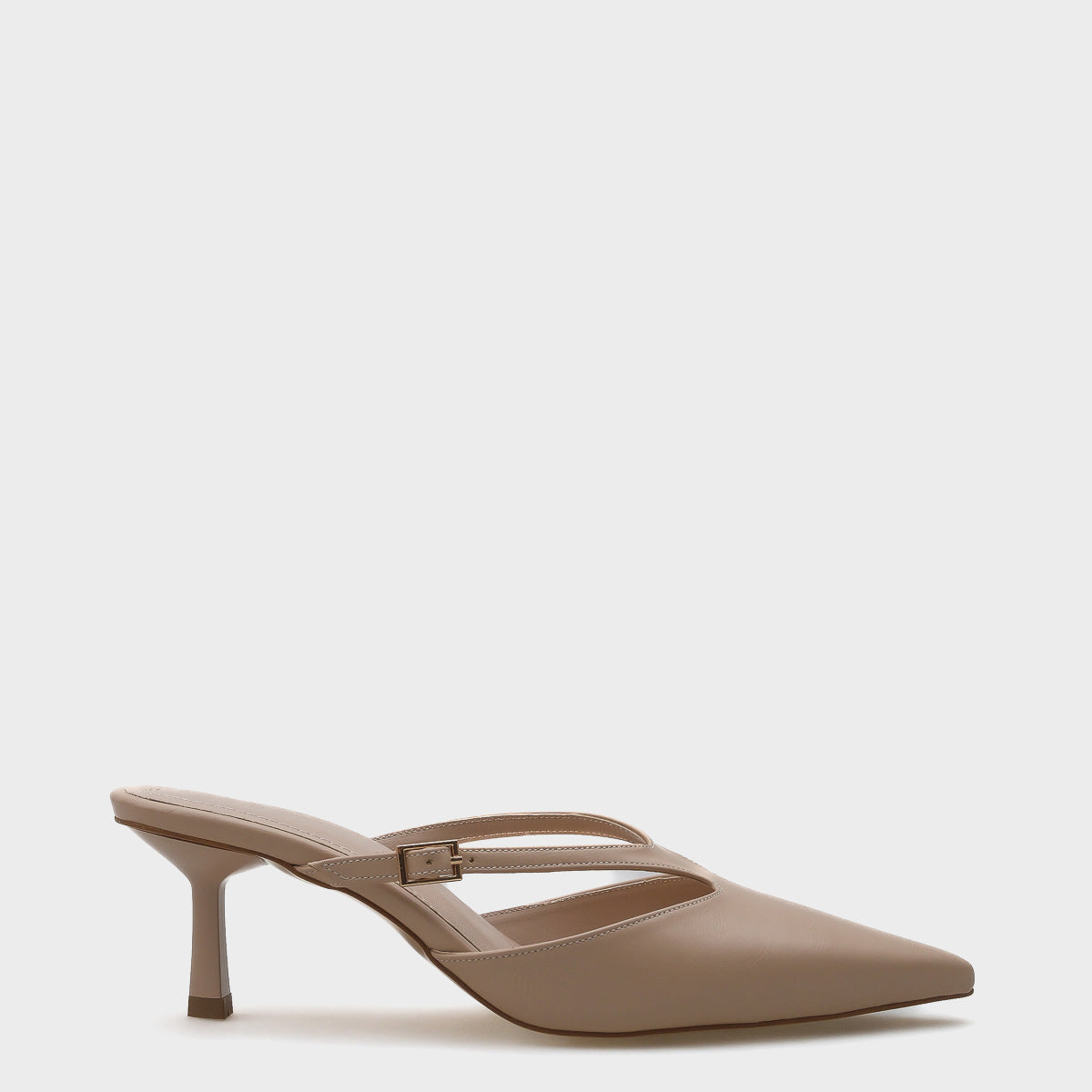 Lucie Orta Topuklu Sivri Burunlu Tokalı Kadın Burnu Kapalı Terlik