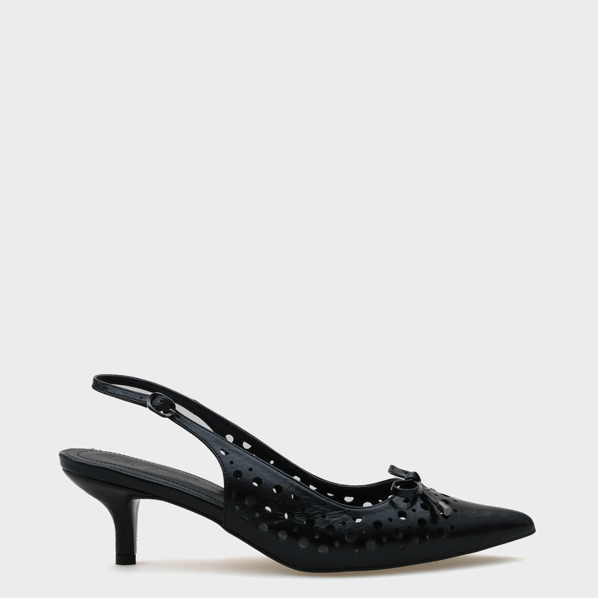 Petunia Orta Topuklu Zımbalı Sivri Burunlu Arkası Açık Metalik Kadın Ayakkabı