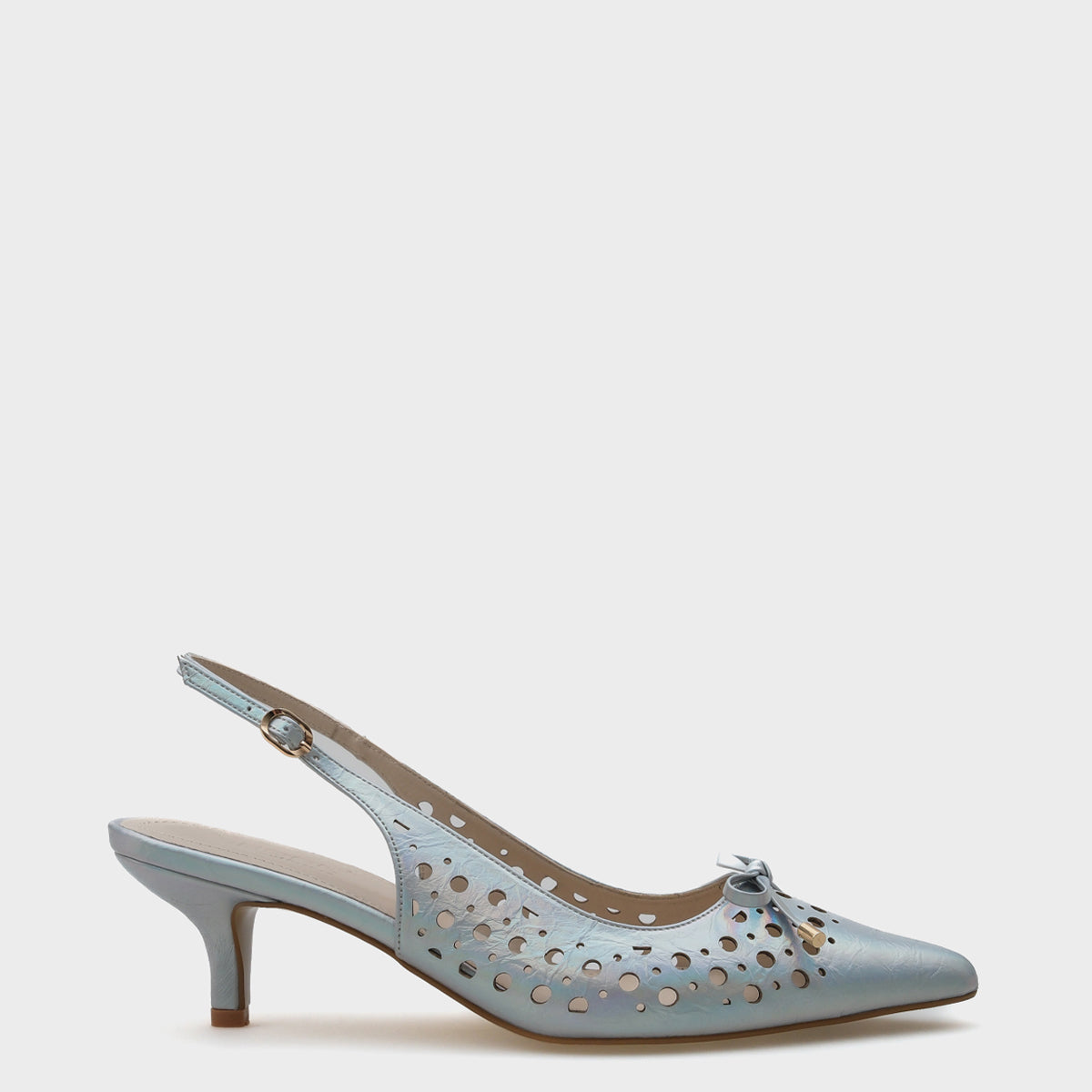 Petunia Orta Topuklu Zımbalı Sivri Burunlu Arkası Açık Metalik Kadın Ayakkabı