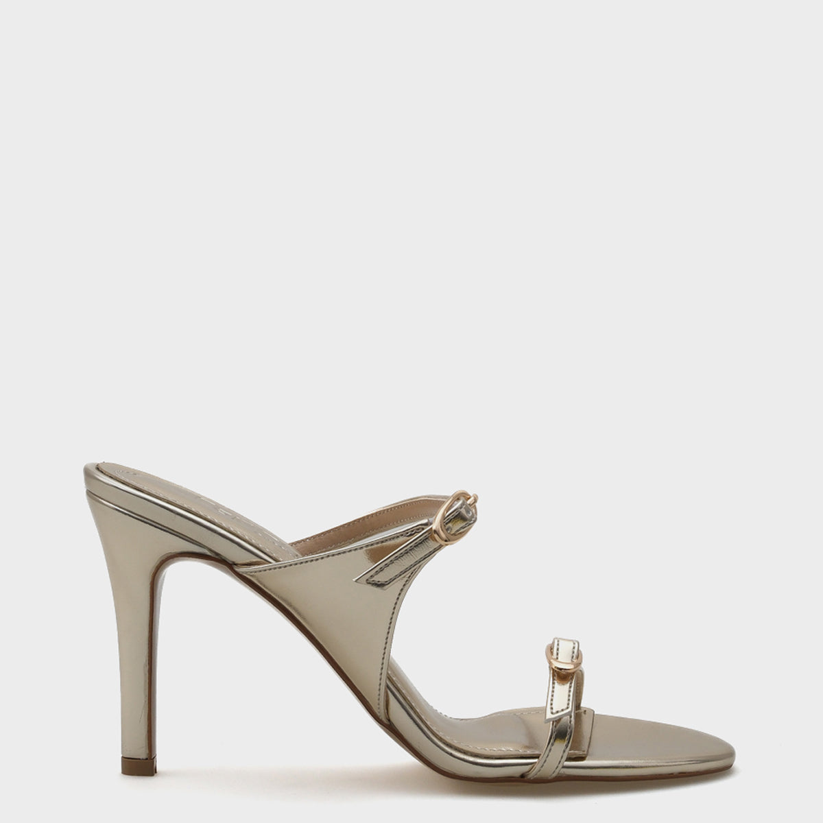 Lucky Topuklu Çift Bantlı Metalik Kadın Şık Terlik