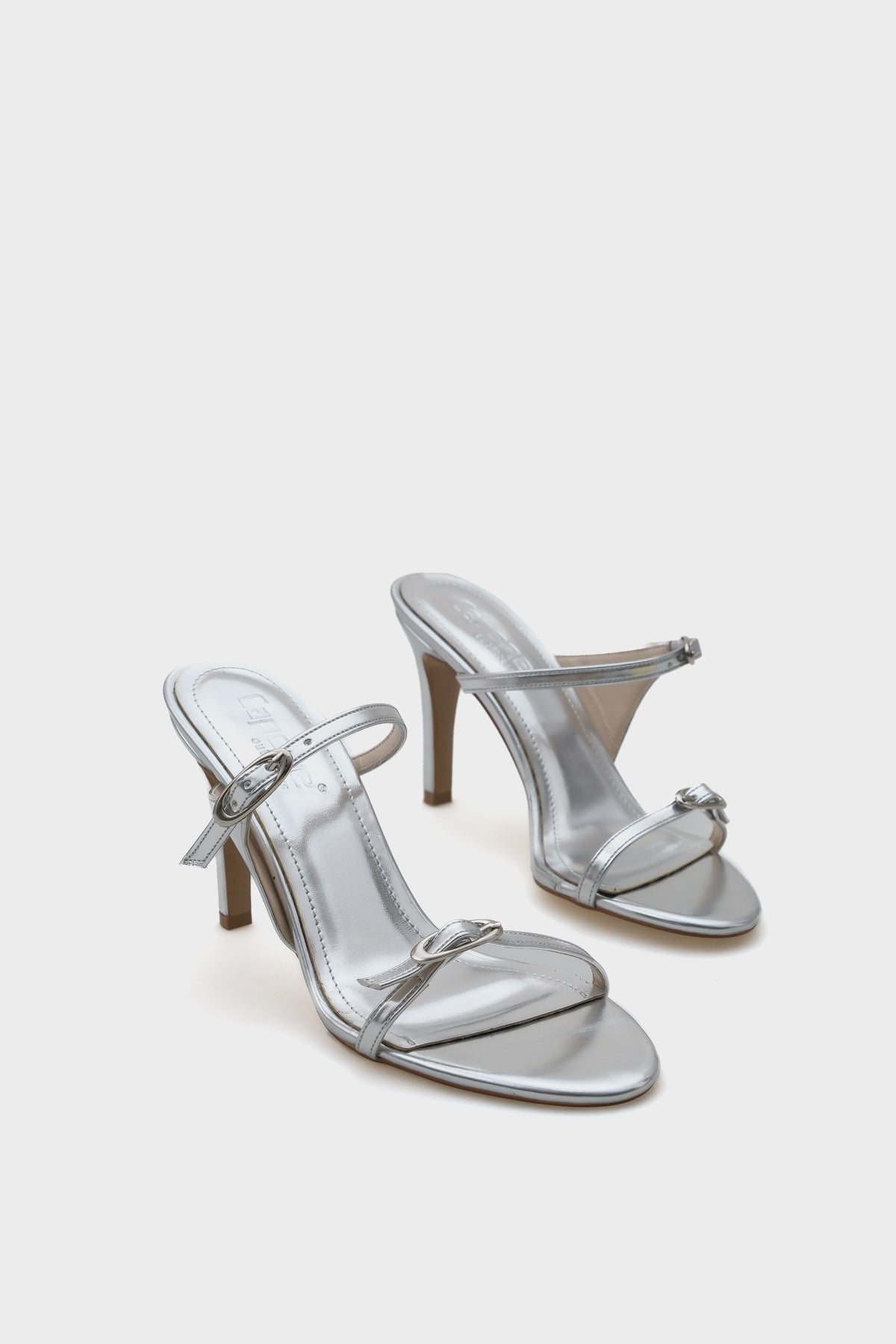 Lucky Topuklu Çift Bantlı Metalik Kadın Şık Terlik