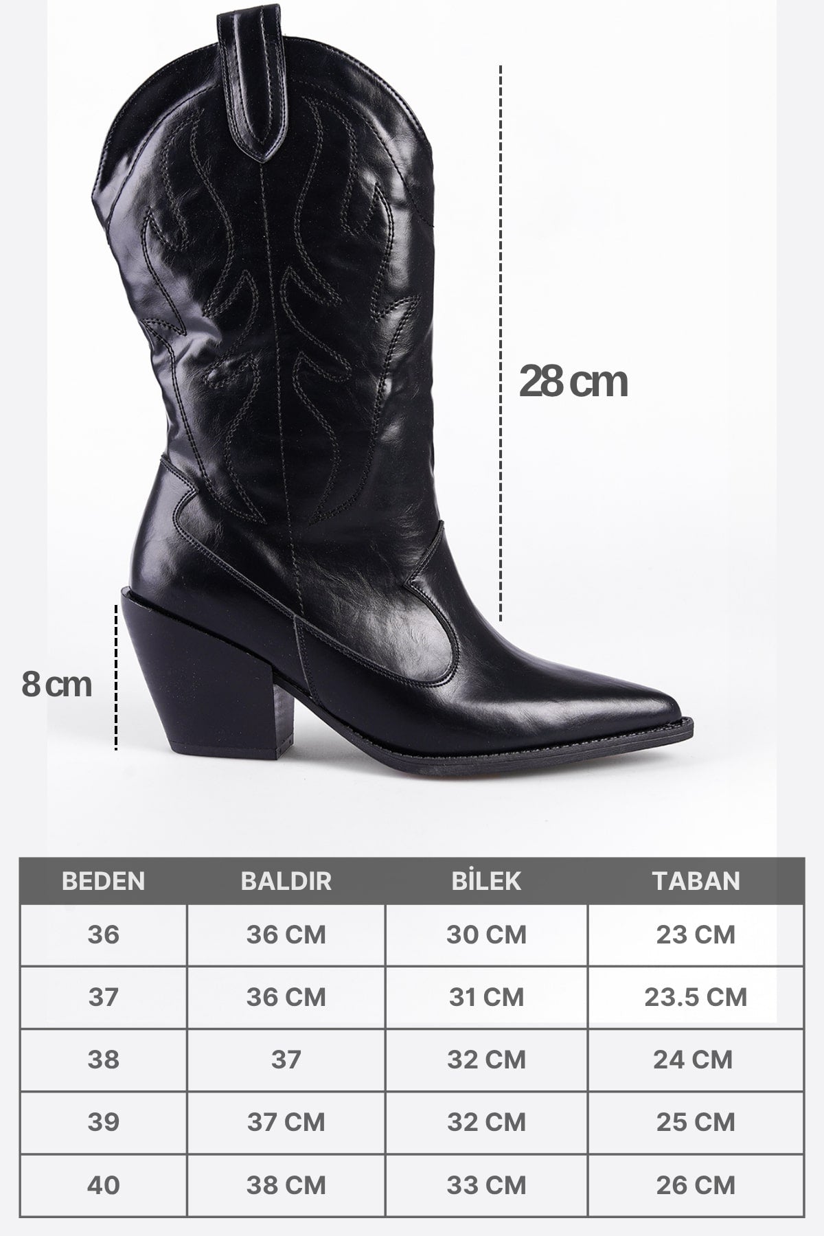 Malina Sivri Burunlu Nakışlı Kadın Kovboy Çizme