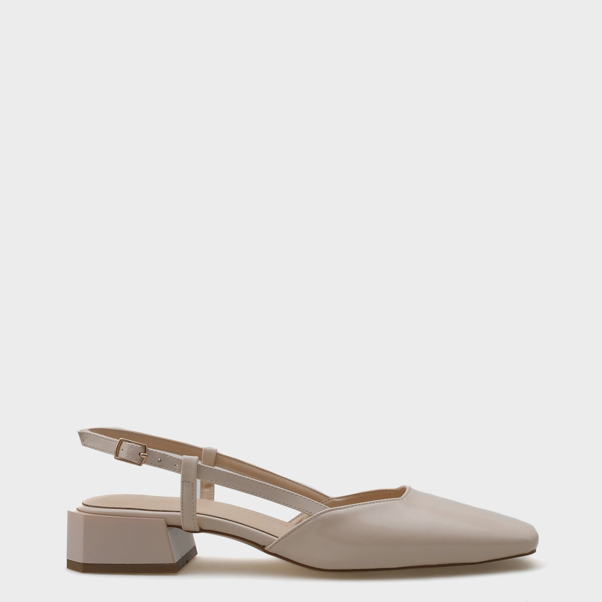 Rana Arkası Açık Küt Burunlu Kalın Topuklu Rugan Kadın Ayakkabı