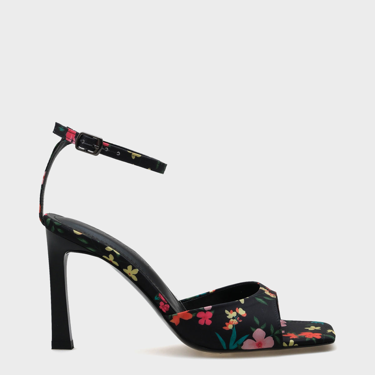 Regina Arkası Açık Küt Burunlu Yüksek Topuklu Çiçek Desenli Kadın Ayakkabı