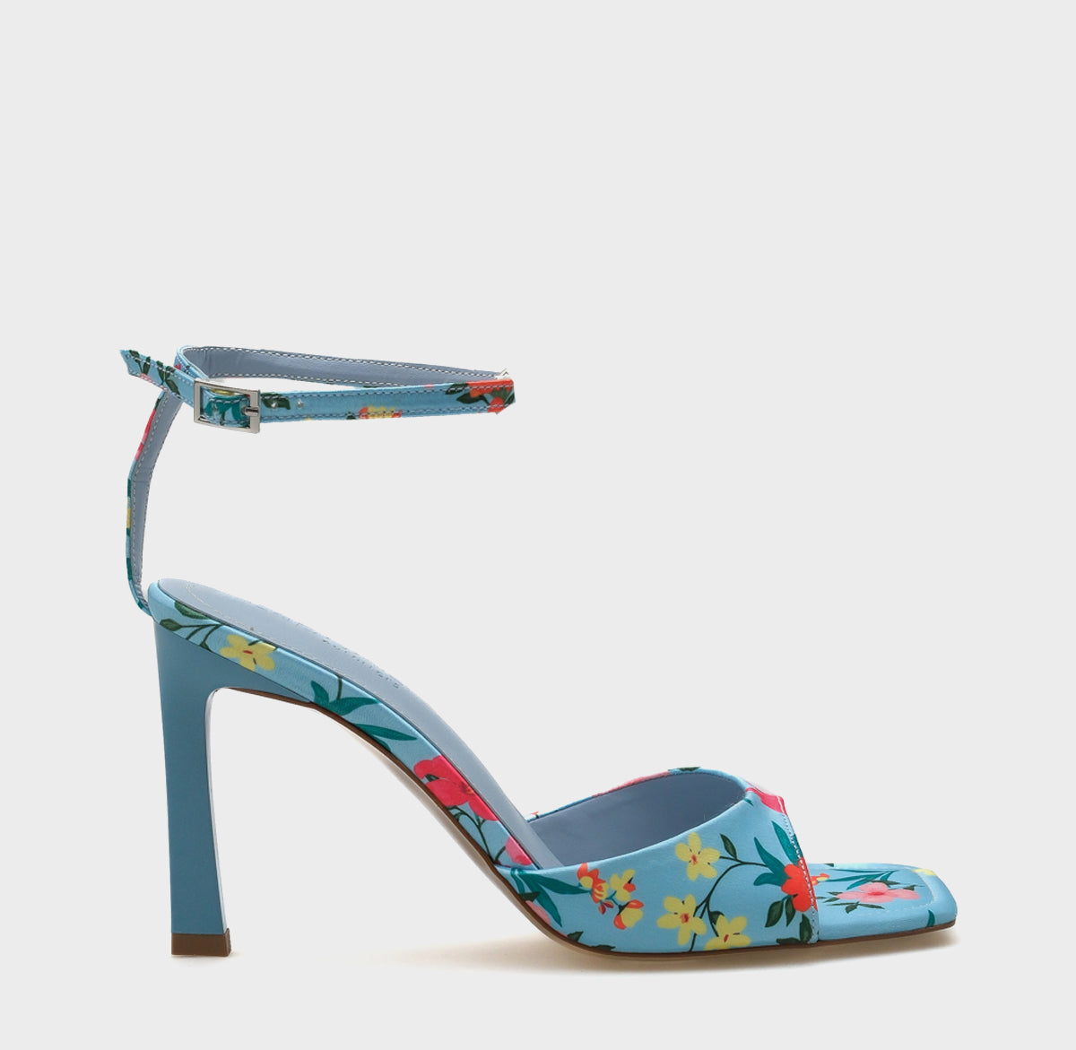 Regina Arkası Açık Küt Burunlu Yüksek Topuklu Çiçek Desenli Kadın Ayakkabı