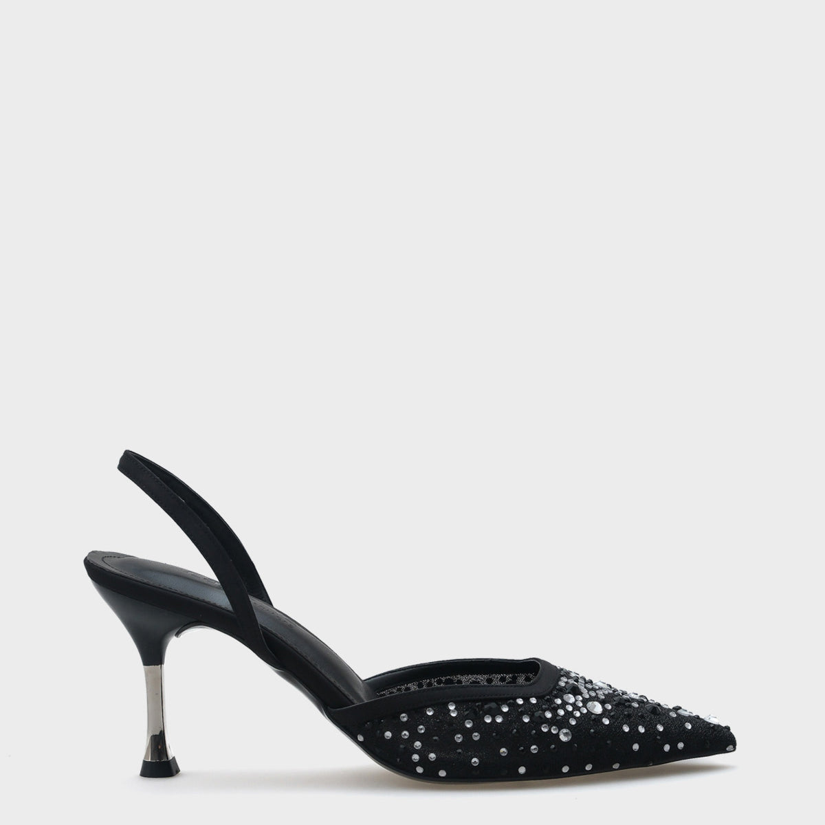 Rhona Orta Topuklu Fileli Komple Taşlı Metal Topuklu Kadın Şık Ayakkabı