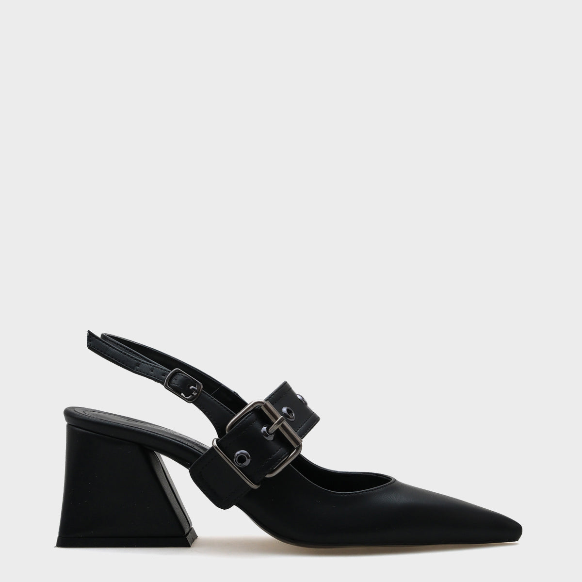 Riva Arkası Açık Bantlı Toka Detaylı Kalın Topuklu Kadın Ayakkabı