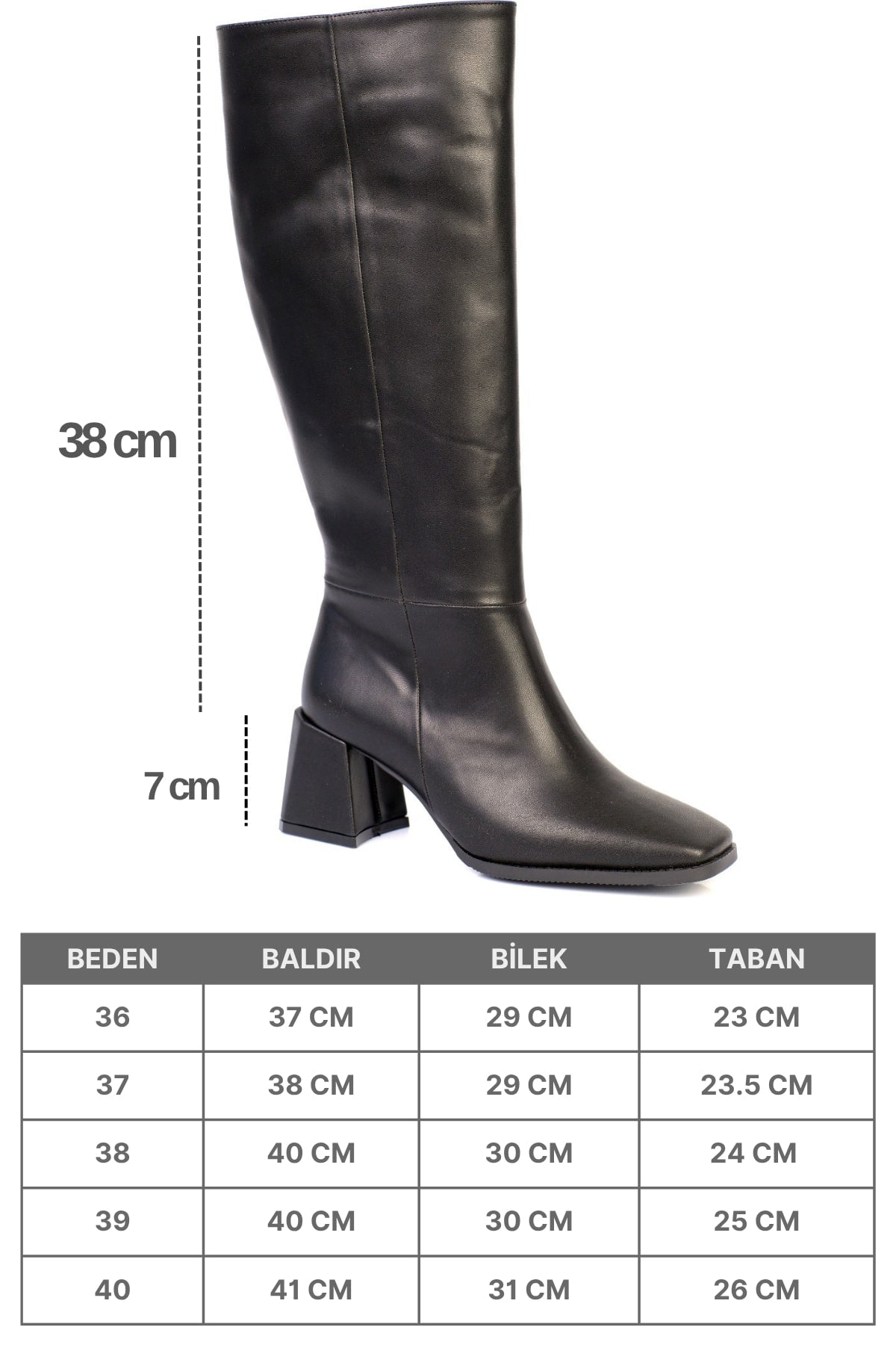 Merilyn Küt Burunlu Kalın Orta Topuklu Fermuarlı Uzun Kadın Çizme