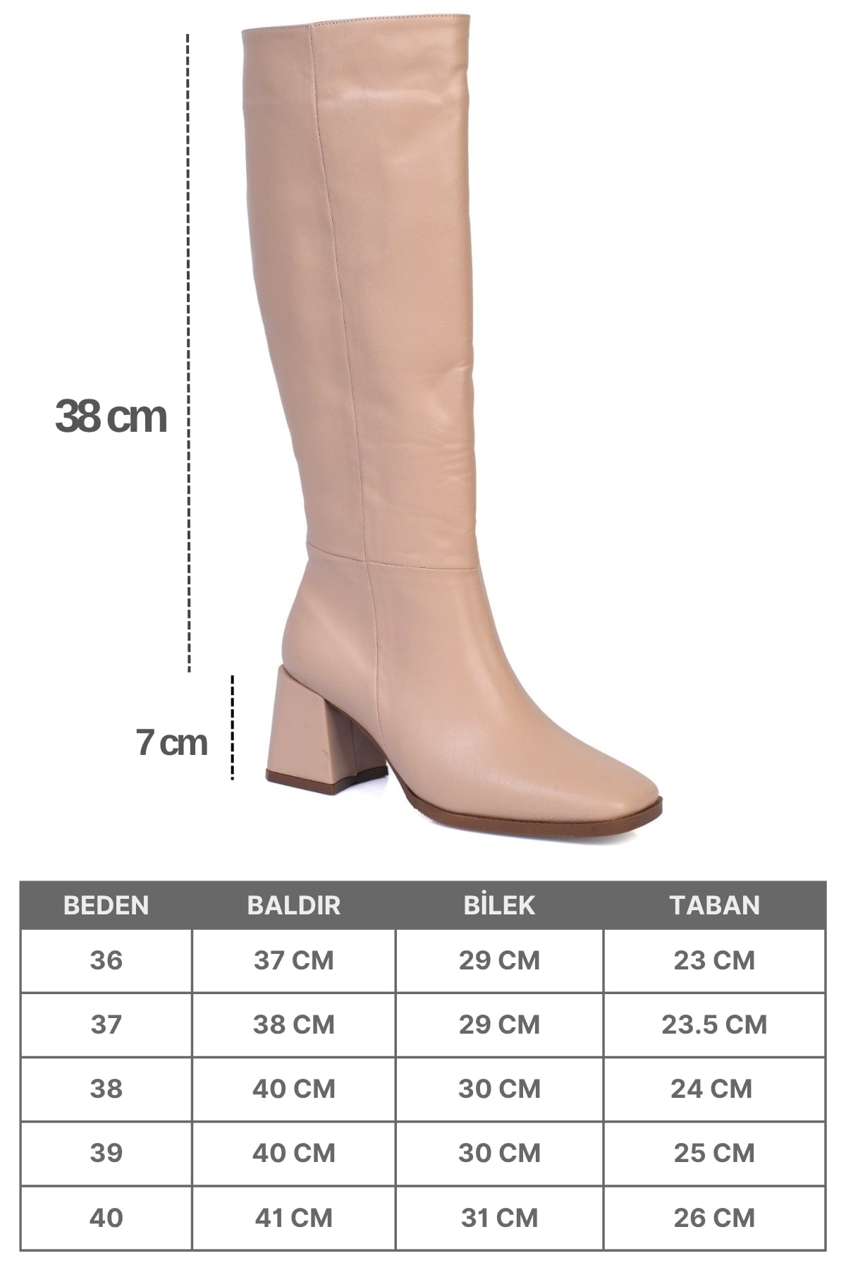 Merilyn Küt Burunlu Kalın Orta Topuklu Fermuarlı Uzun Kadın Çizme