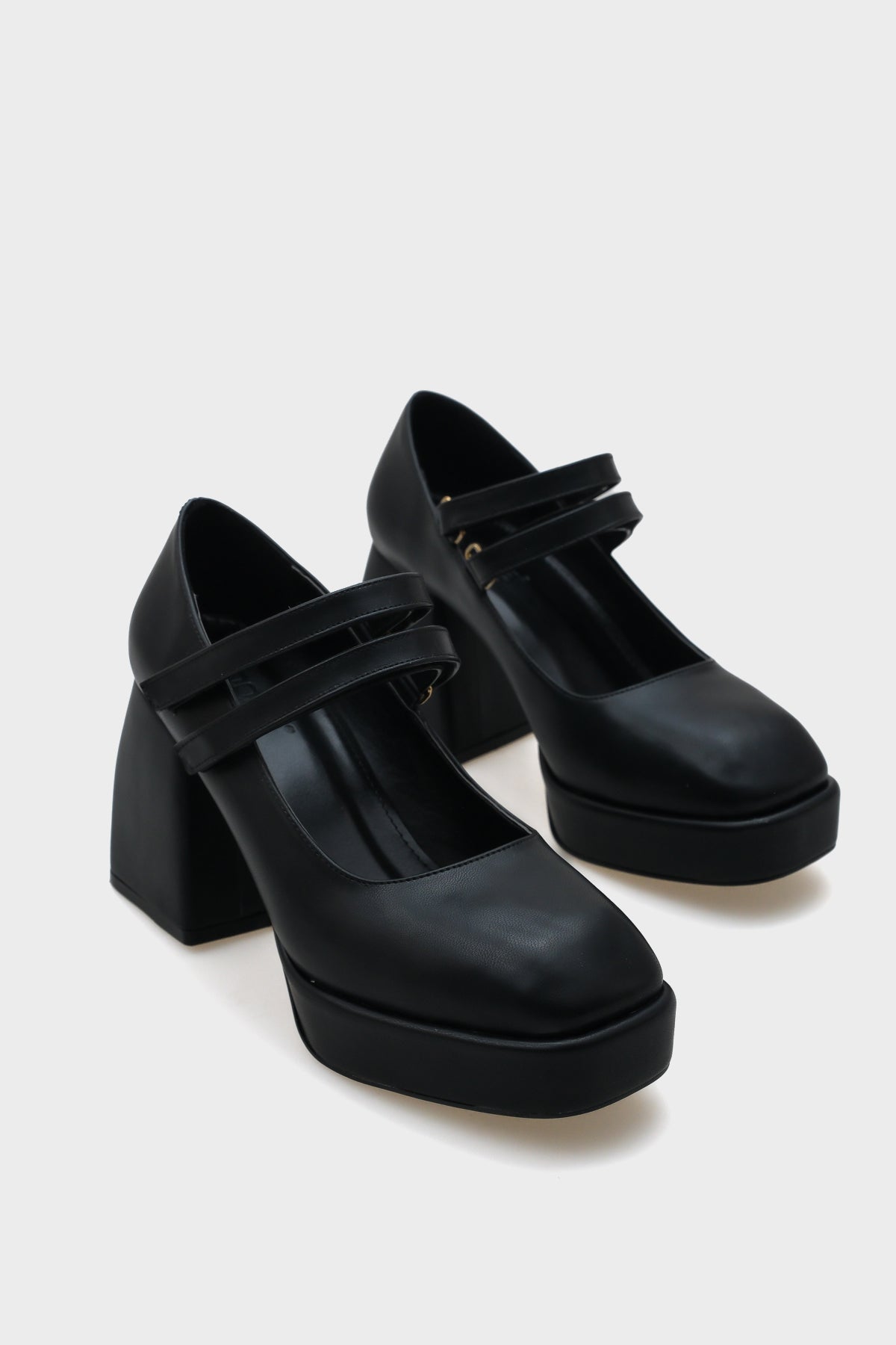Küt Burunlu Bantlı Platform Mary Jane Ayakkabı
