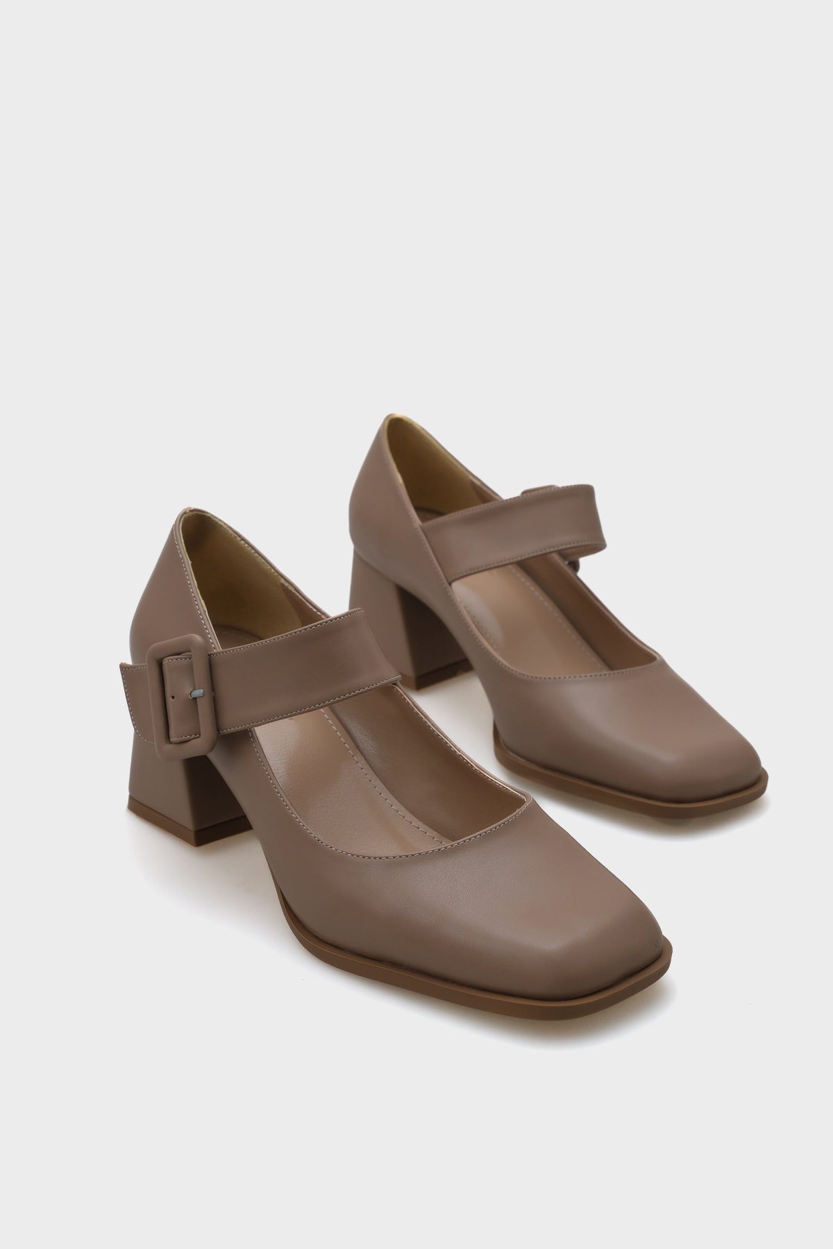 Cilt Küt Burunlu Mary Jane Orta Topuklu Kadın Ayakkabı