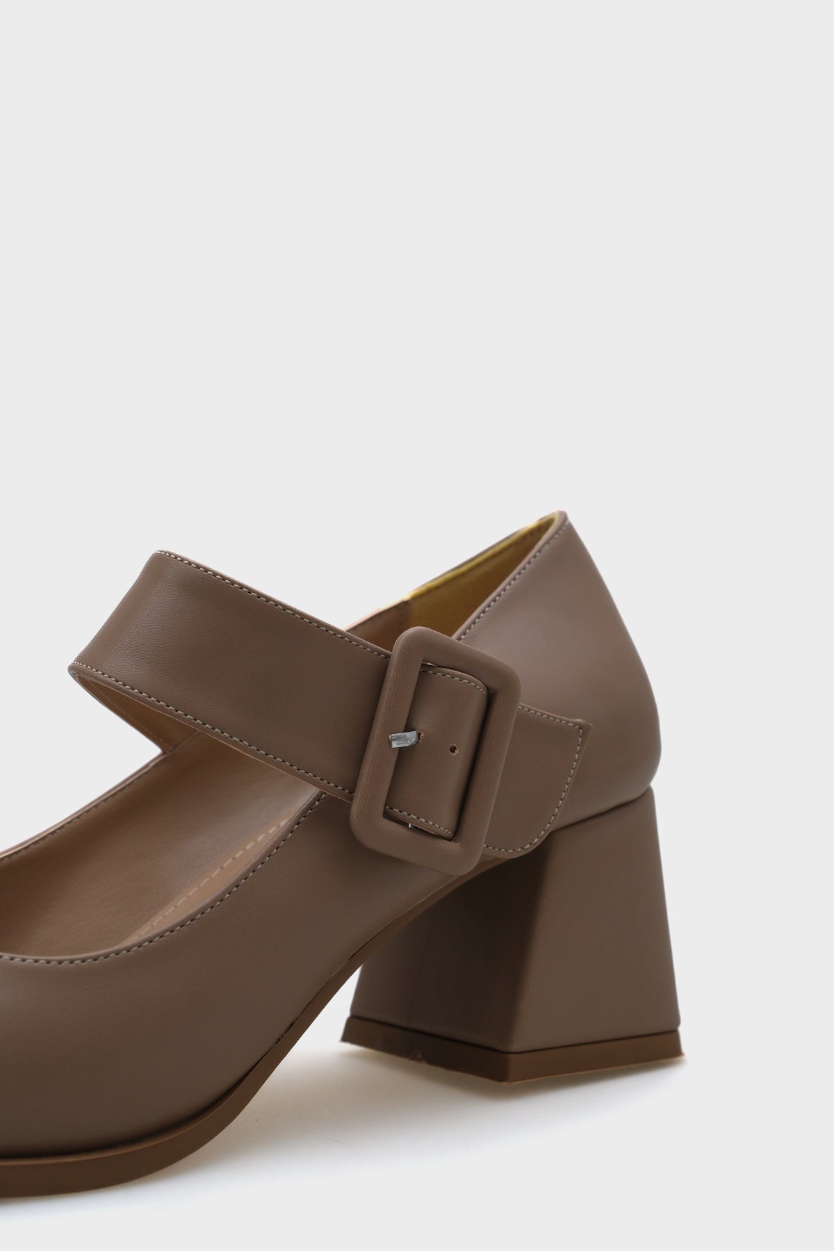Cilt Küt Burunlu Mary Jane Orta Topuklu Kadın Ayakkabı