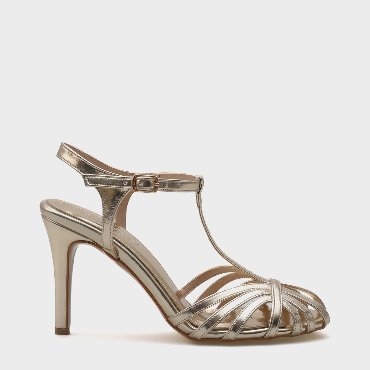 Daniela Oval Burunlu Kafes T Bantlı İnce Topuklu Kadın Sandalet