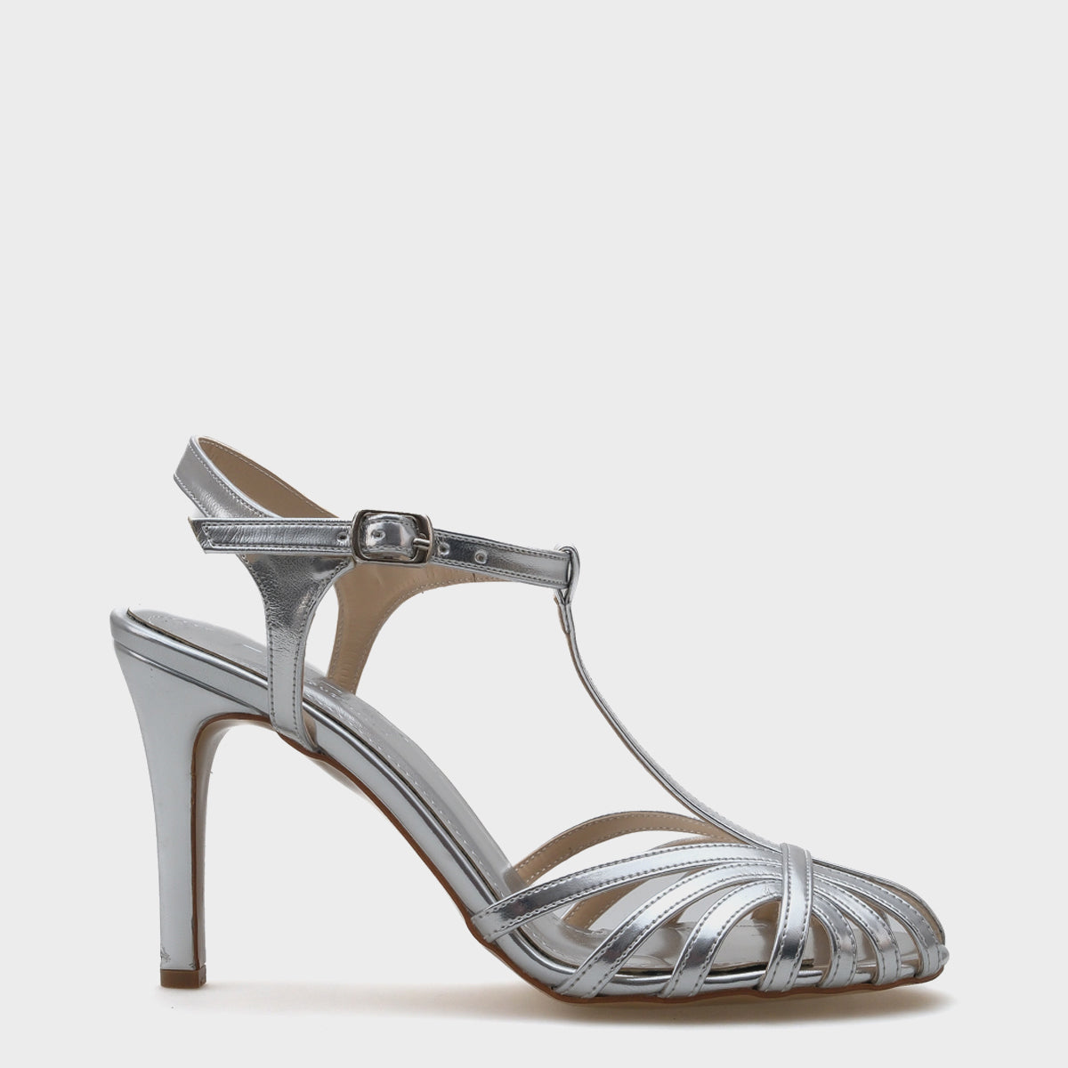 Daniela Oval Burunlu Kafes T Bantlı İnce Topuklu Kadın Sandalet