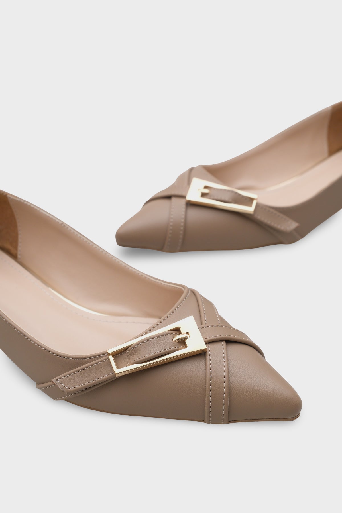 Karry Sivri Burunlu Kısa Topuklu Metal Aksesuarlı Kadın Babet