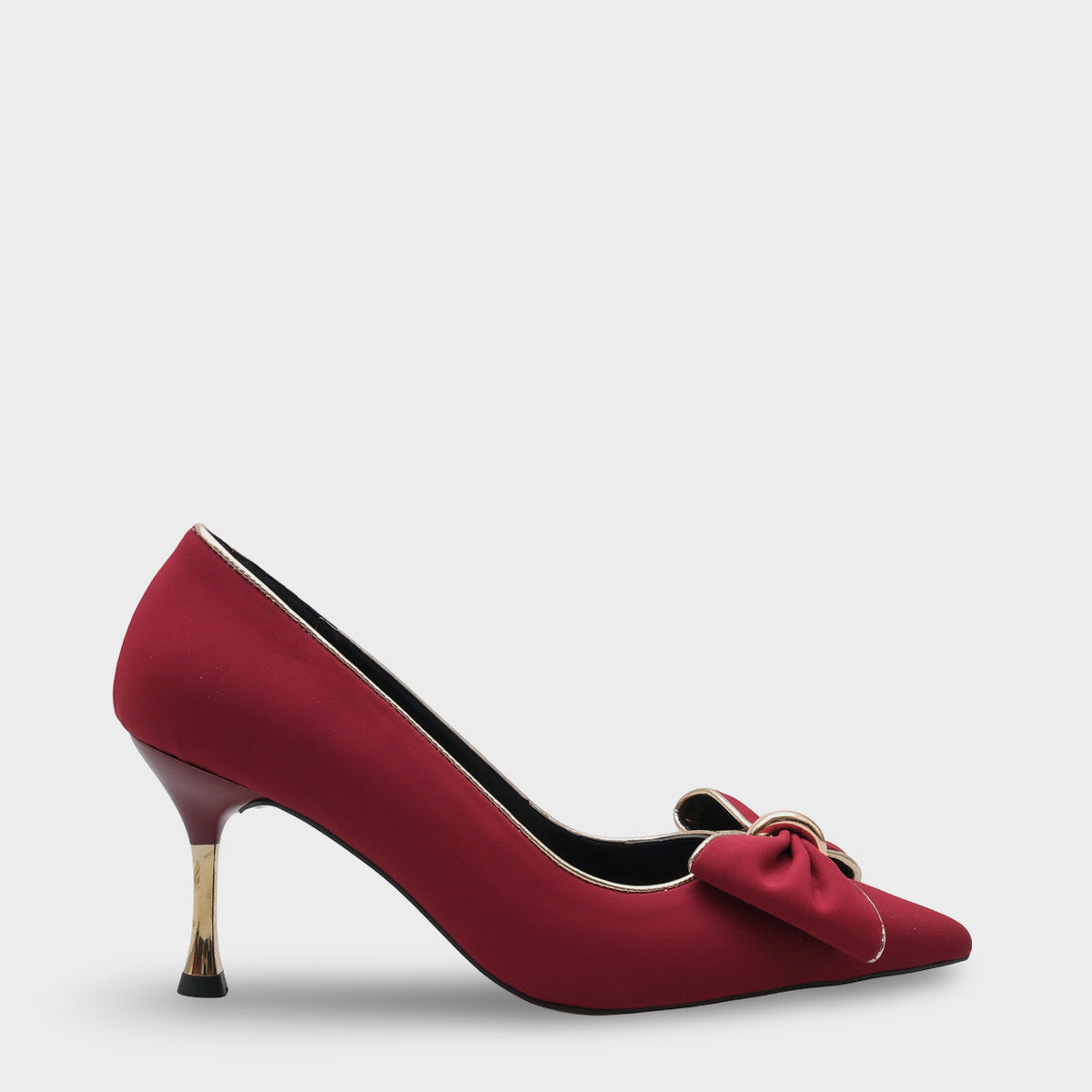 Marigold Metal Orta Boy Topuklu Fiyonklu Saten Kadın Şık Ayakkabı