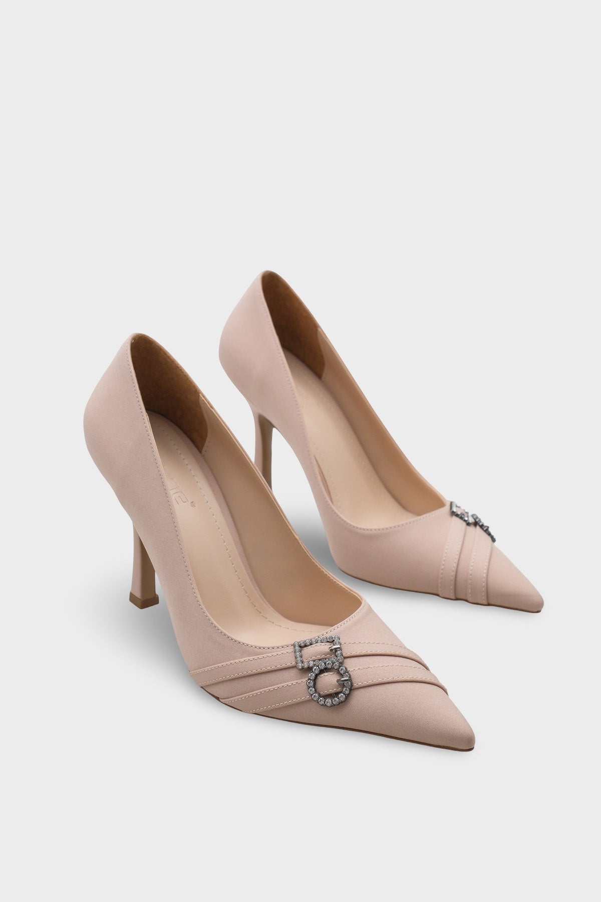 Karyl Yüksek Topuklu Taşlı Tokalı Saten Şık Stiletto