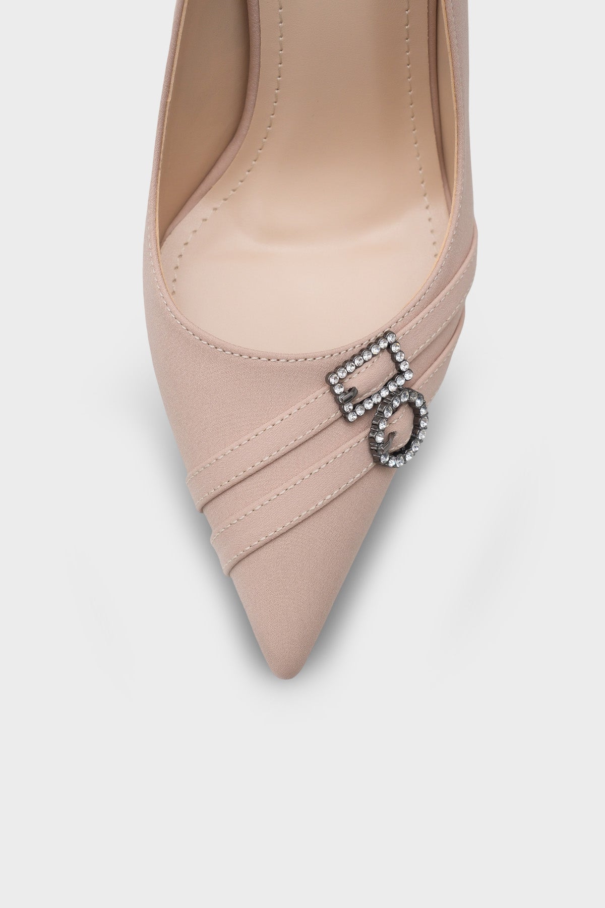 Karyl Yüksek Topuklu Taşlı Tokalı Saten Şık Stiletto