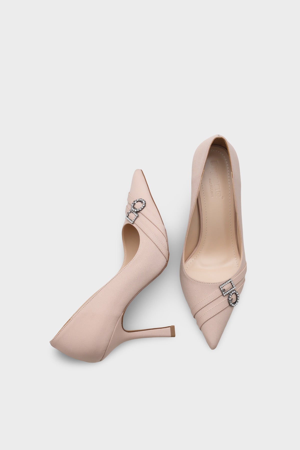 Karyl Yüksek Topuklu Taşlı Tokalı Saten Şık Stiletto