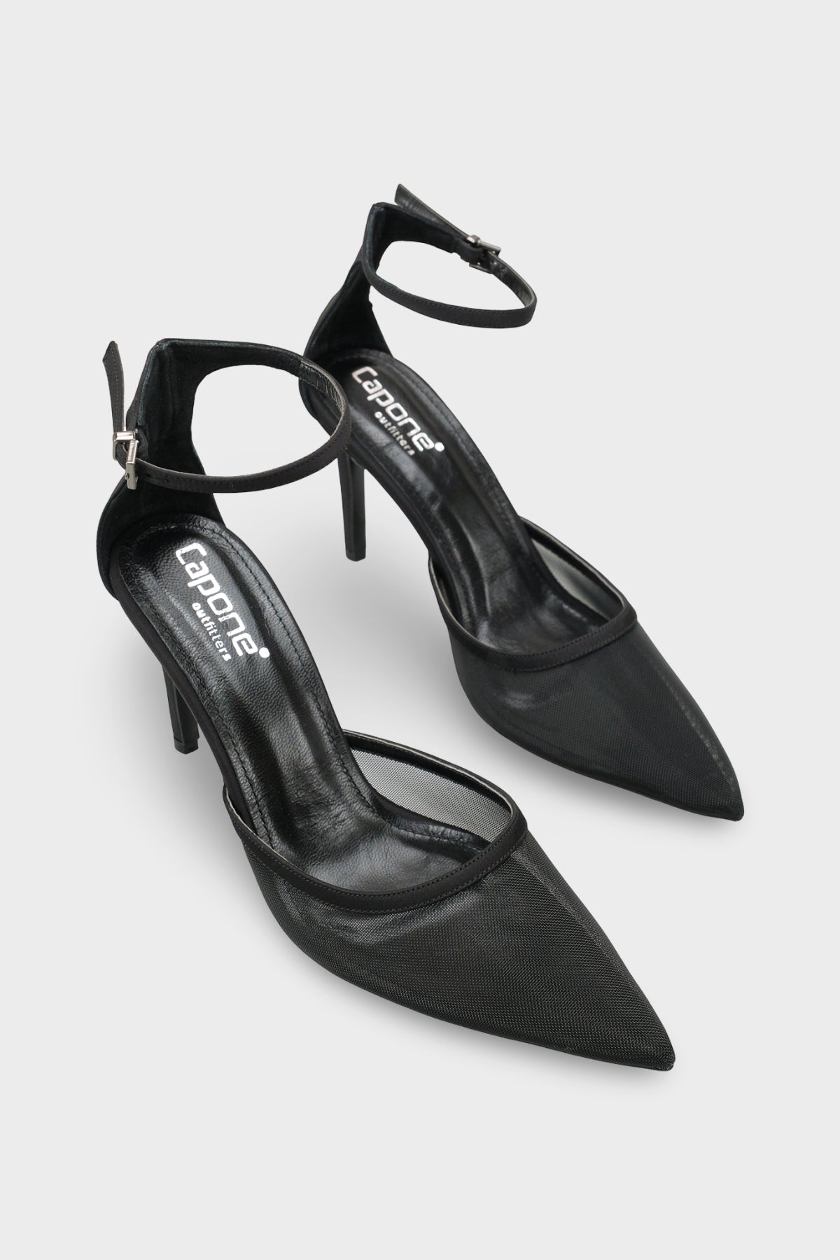 Letitia Hakiki Deri Astarlı Sivri Burunlu Orta Topuklu File Saten Kadın Ayakkabı