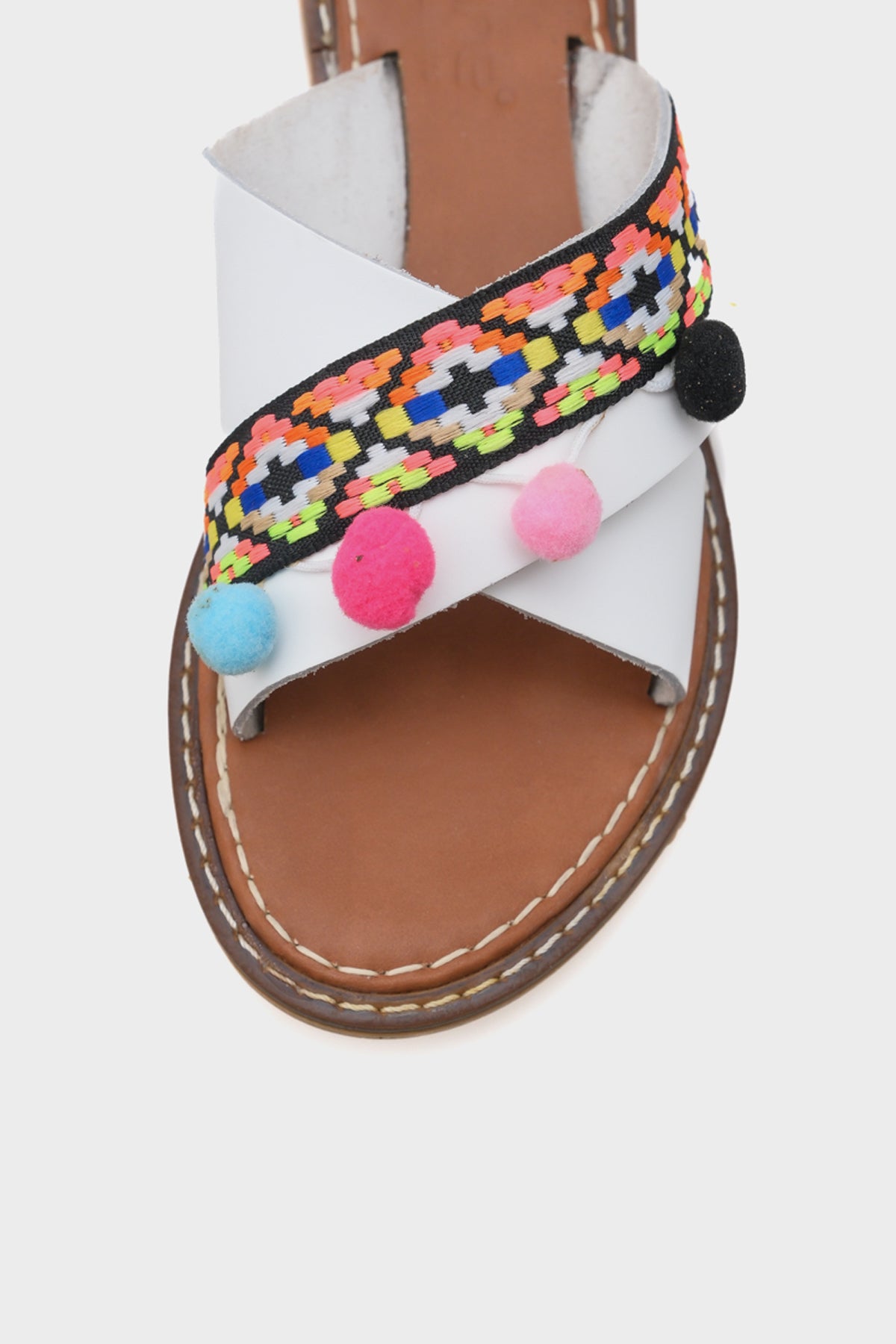 Mada 8084 Hakiki Deri Ponponlu Kadın Terlik