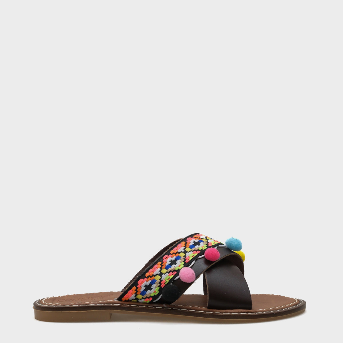 Mada 8084 Hakiki Deri Ponponlu Kadın Terlik