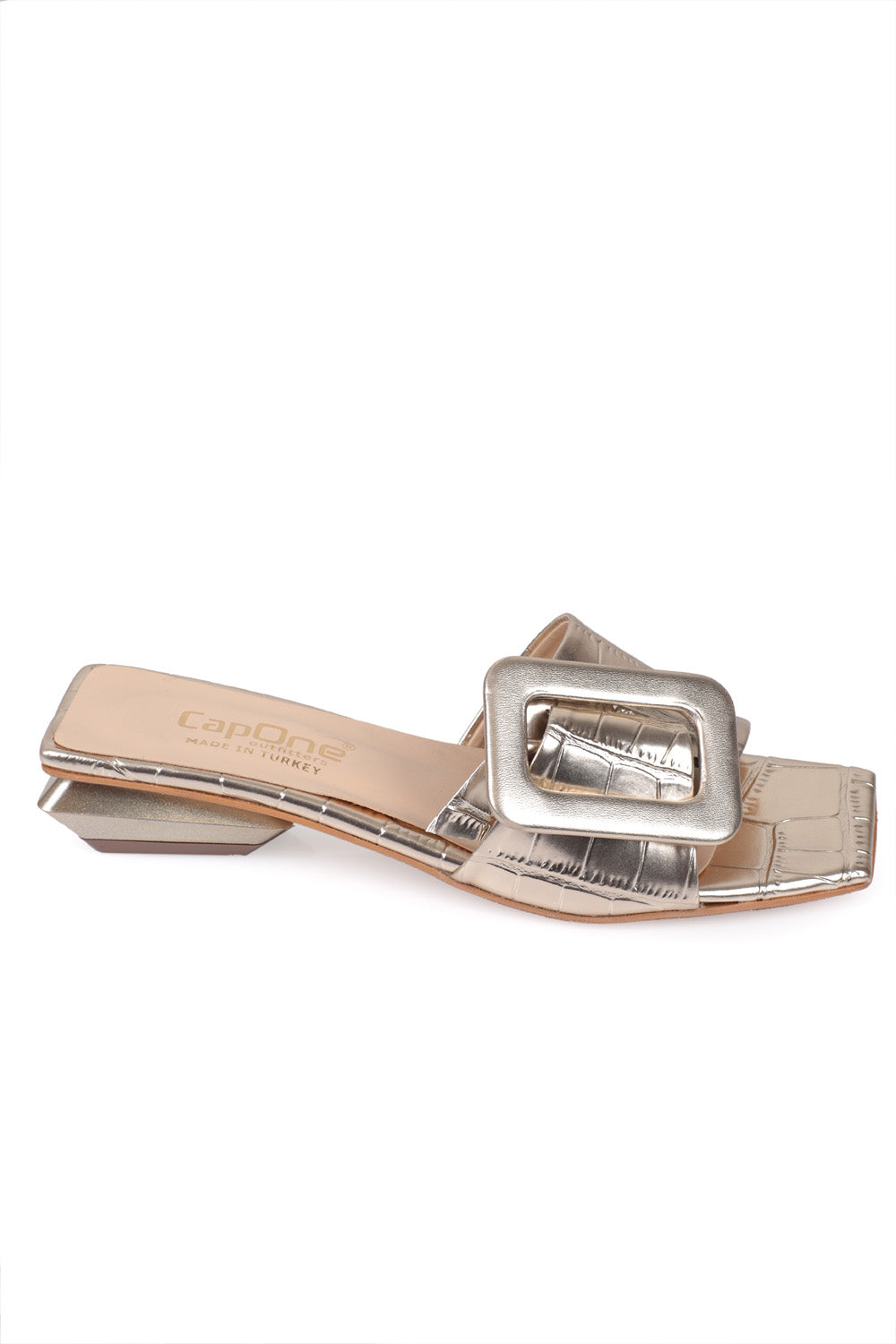 Kısa Topuklu Tokalı Rugan Kroko Kadın Terlik