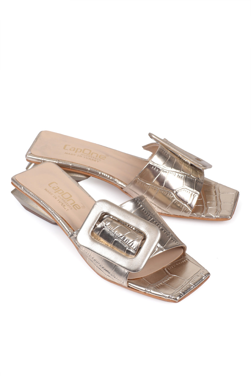 Kısa Topuklu Tokalı Rugan Kroko Kadın Terlik