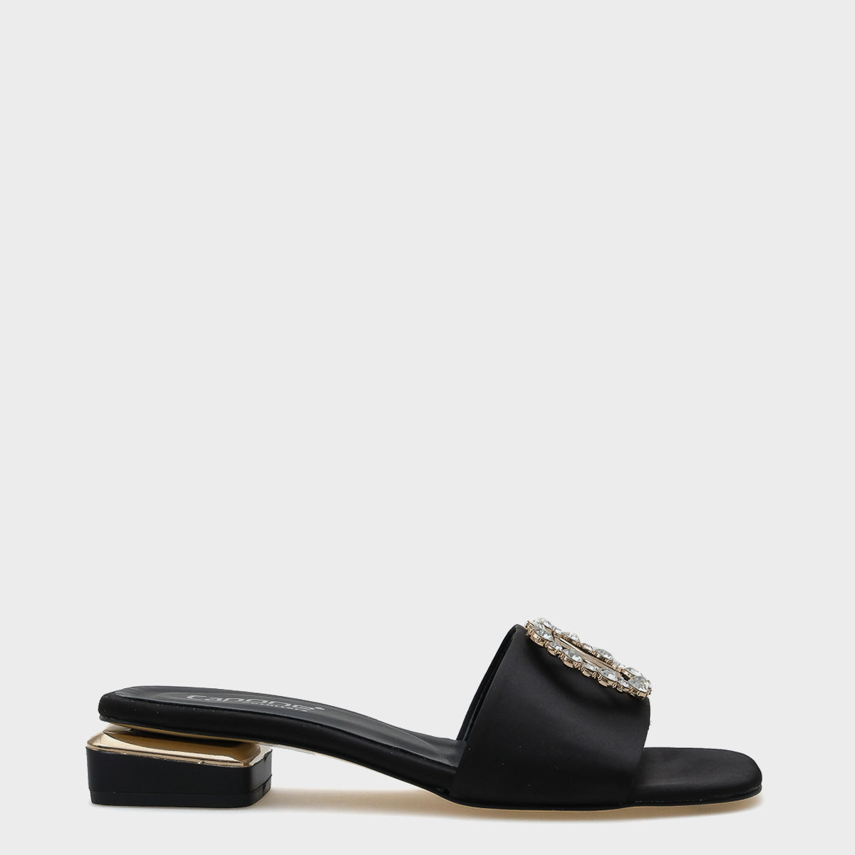 Malka Yuvarlak Küt Burunlu Taşlı Tokalı Kadın Kısa Topuklu Terlik