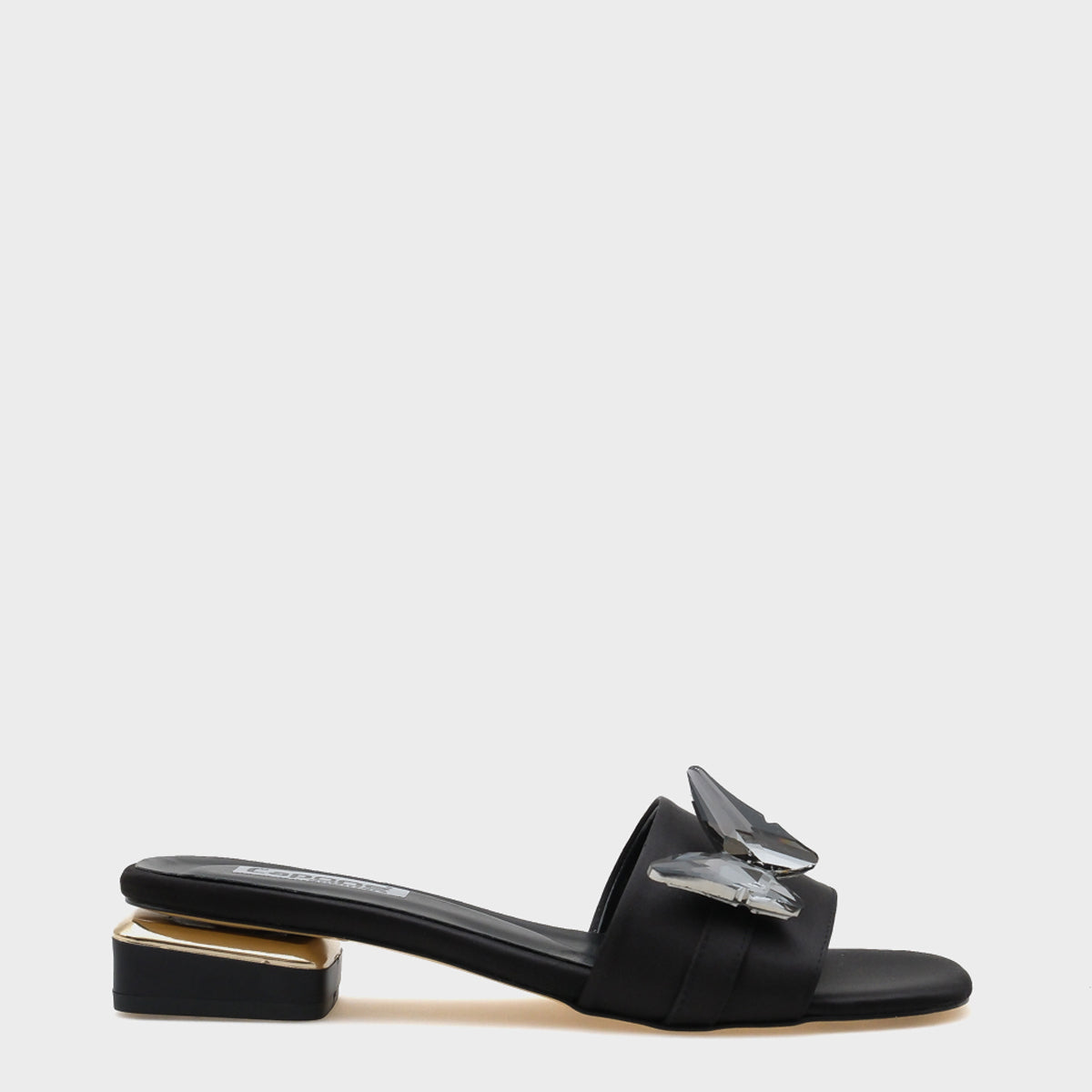 Ariela Yuvarlak Küt Burunlu Taşlı Kelebek Tokalı Kadın Kısa Topuklu Terlik