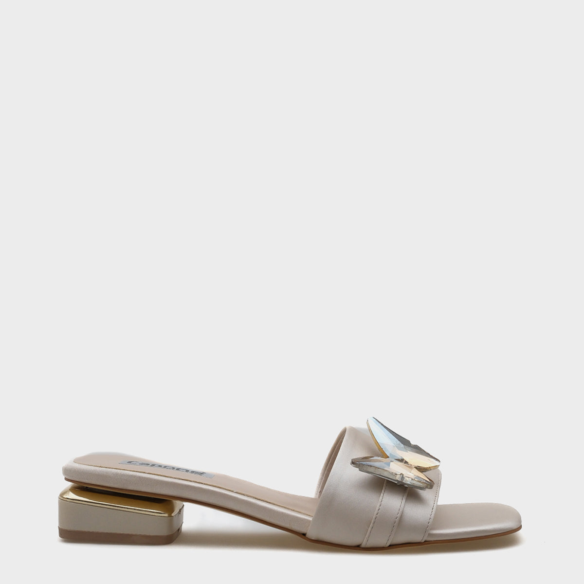 Ariela Yuvarlak Küt Burunlu Taşlı Kelebek Tokalı Kadın Kısa Topuklu Terlik