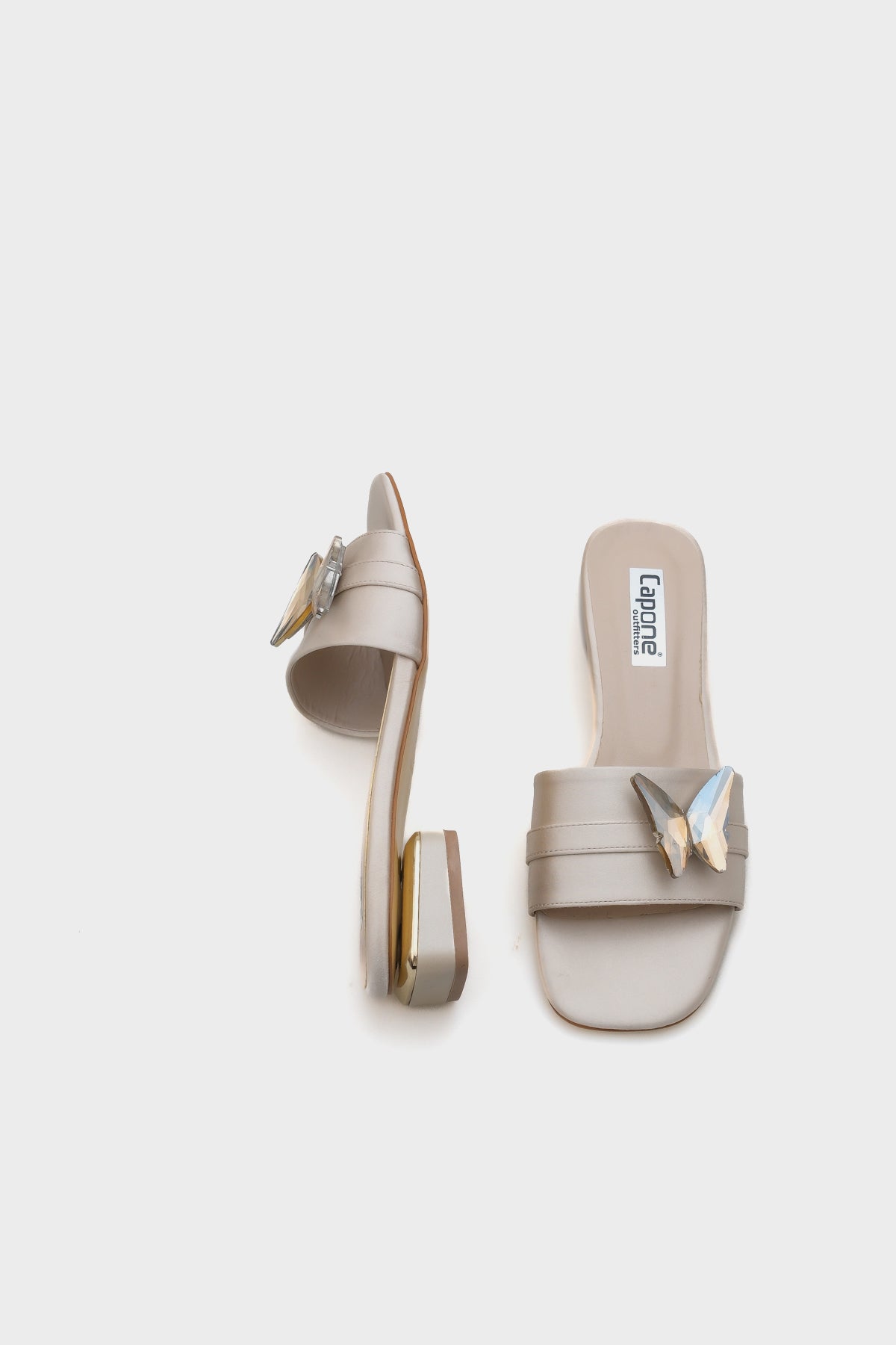 Ariela Yuvarlak Küt Burunlu Taşlı Kelebek Tokalı Kadın Kısa Topuklu Terlik