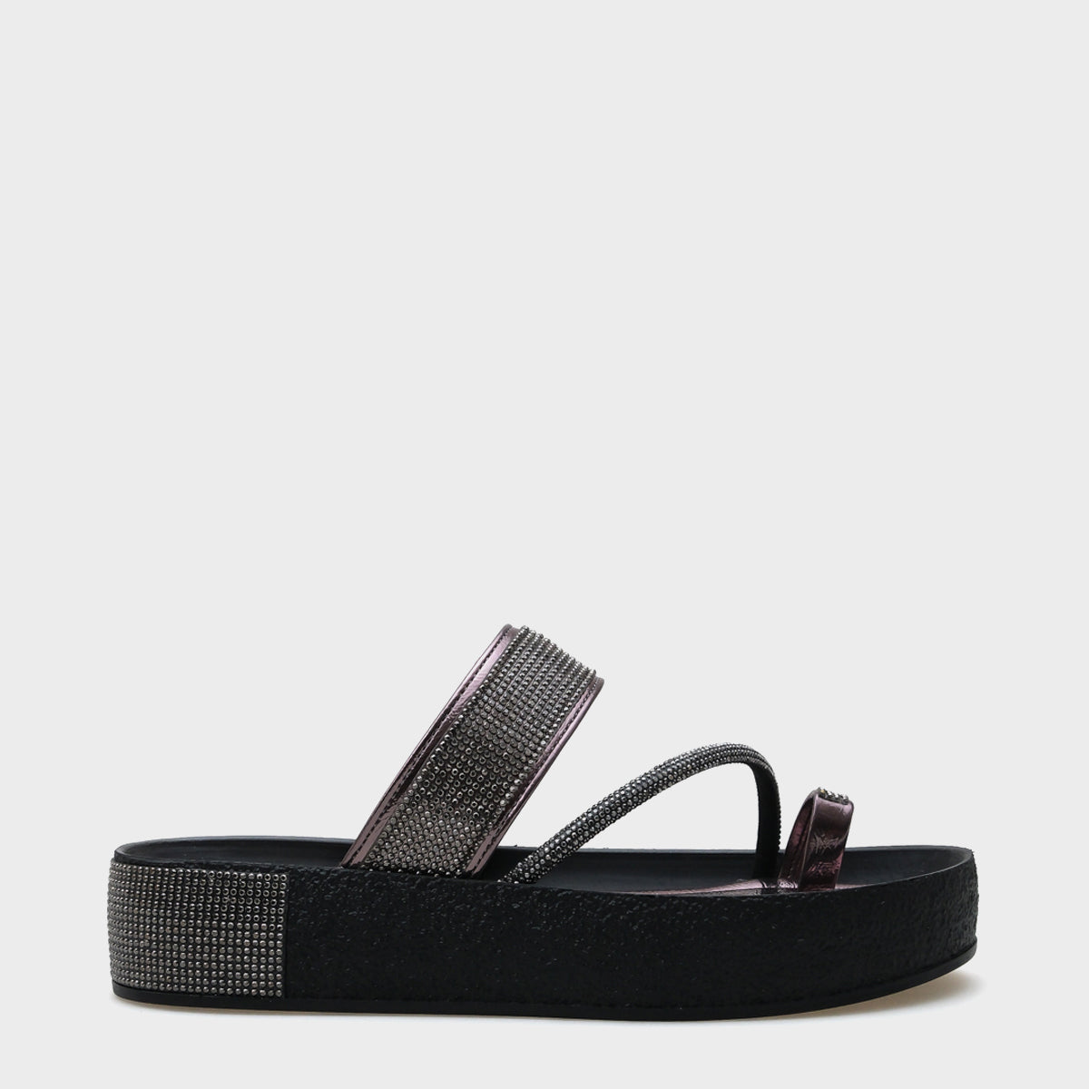 Mara Taşlı Bantlı Taşlı Detaylı Dolgu Topuk Metalik Kadın Terlik