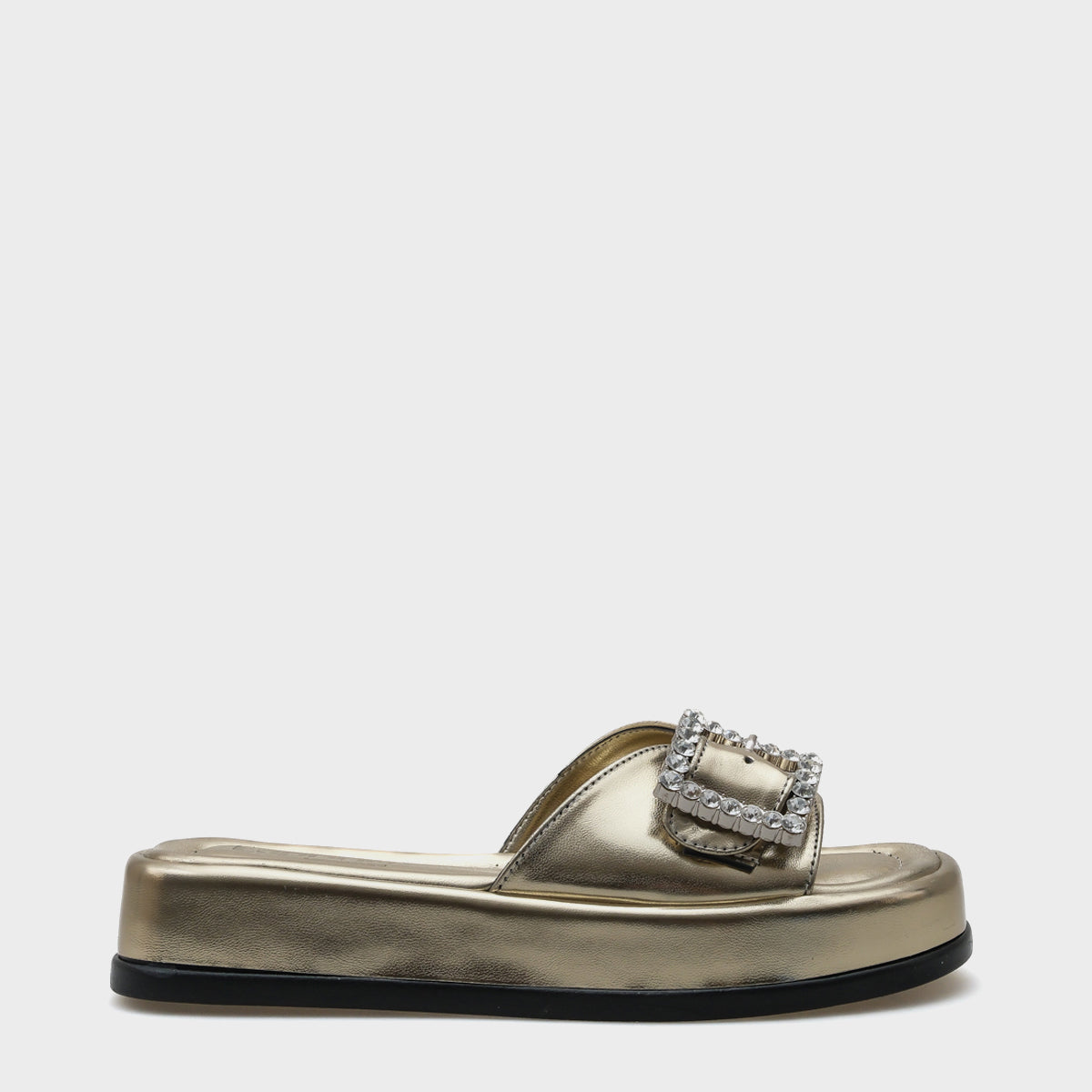 Margi Dolgu Topuklu Tek Bantlı Taşlı Tokalı Metalik Kadın Terlik