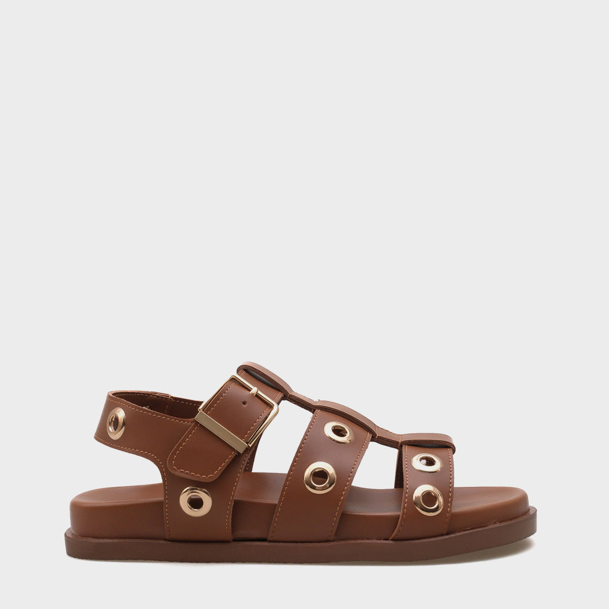 Valene Düz Topuk Metal Aksesuarlı Gladyatör Kadın Sandalet