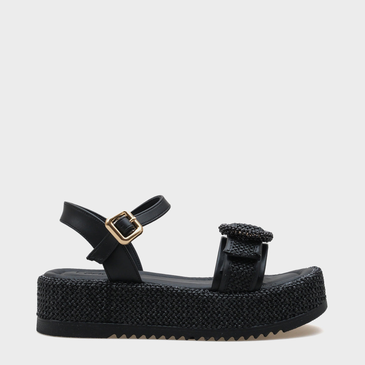 Vanda Ahşap Tek Tokalı Leoparlı Hasırlı Dolgu Topuklu Kadın Sandalet