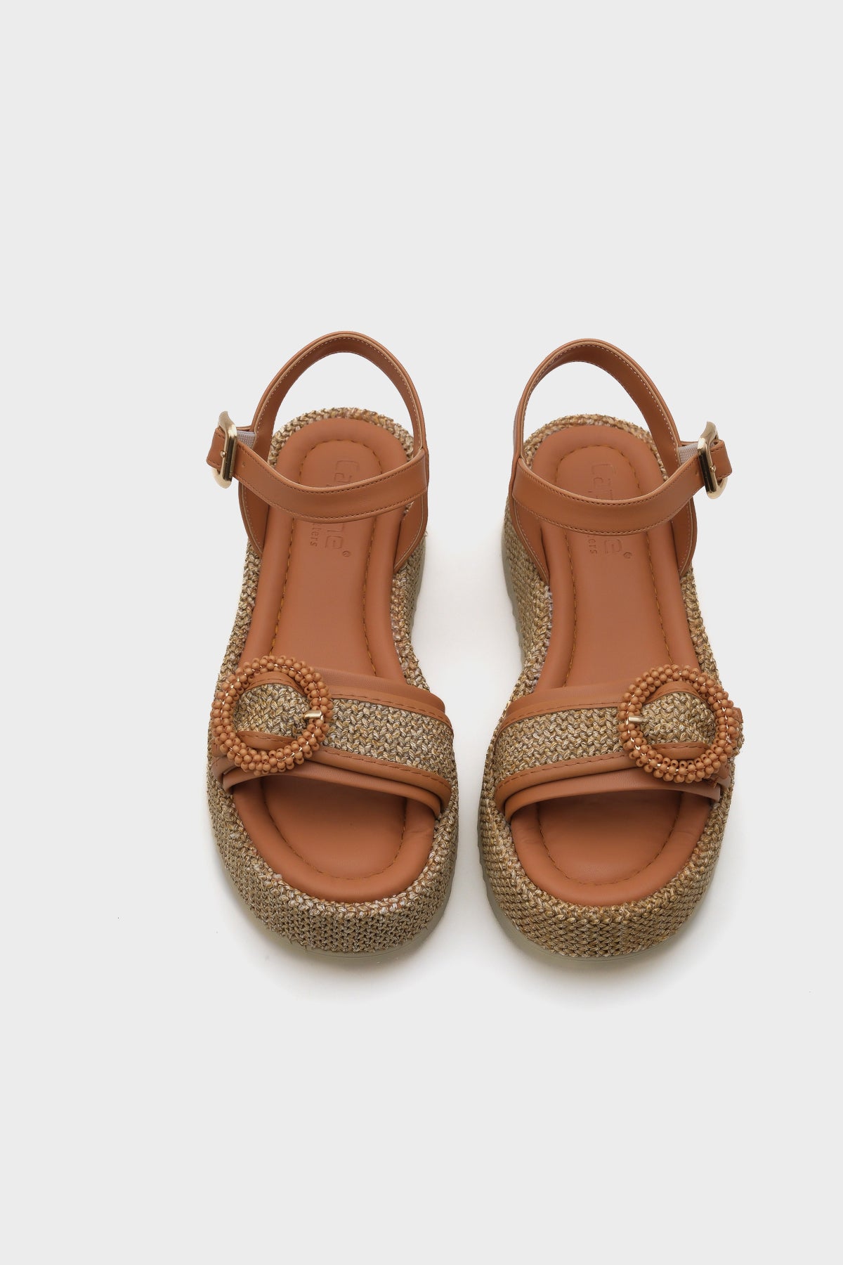 Vanda Ahşap Tek Tokalı Leoparlı Hasırlı Dolgu Topuklu Kadın Sandalet