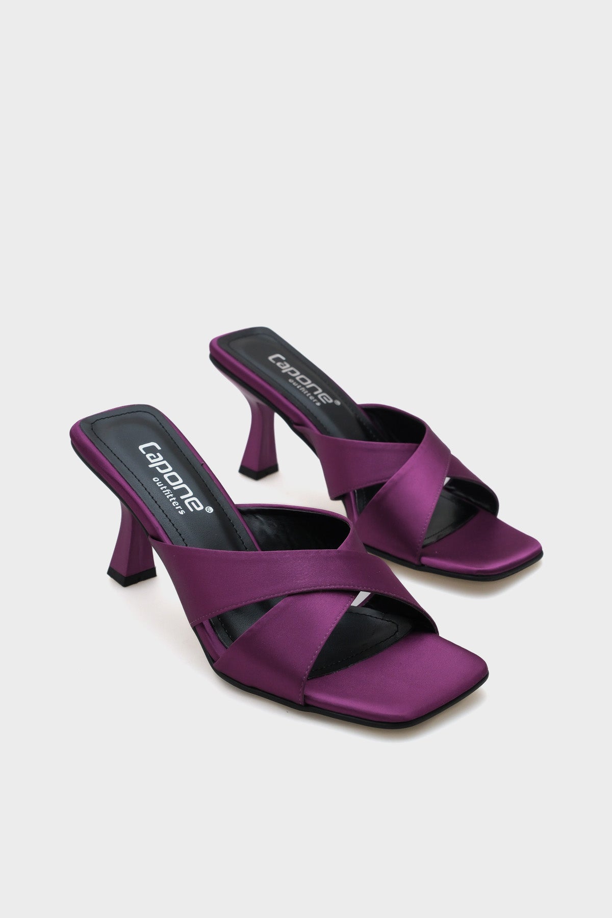 Mavis Küt Burunlu Çapraz Bantlı Kum Saati Topuklu Saten Kadın Terlik