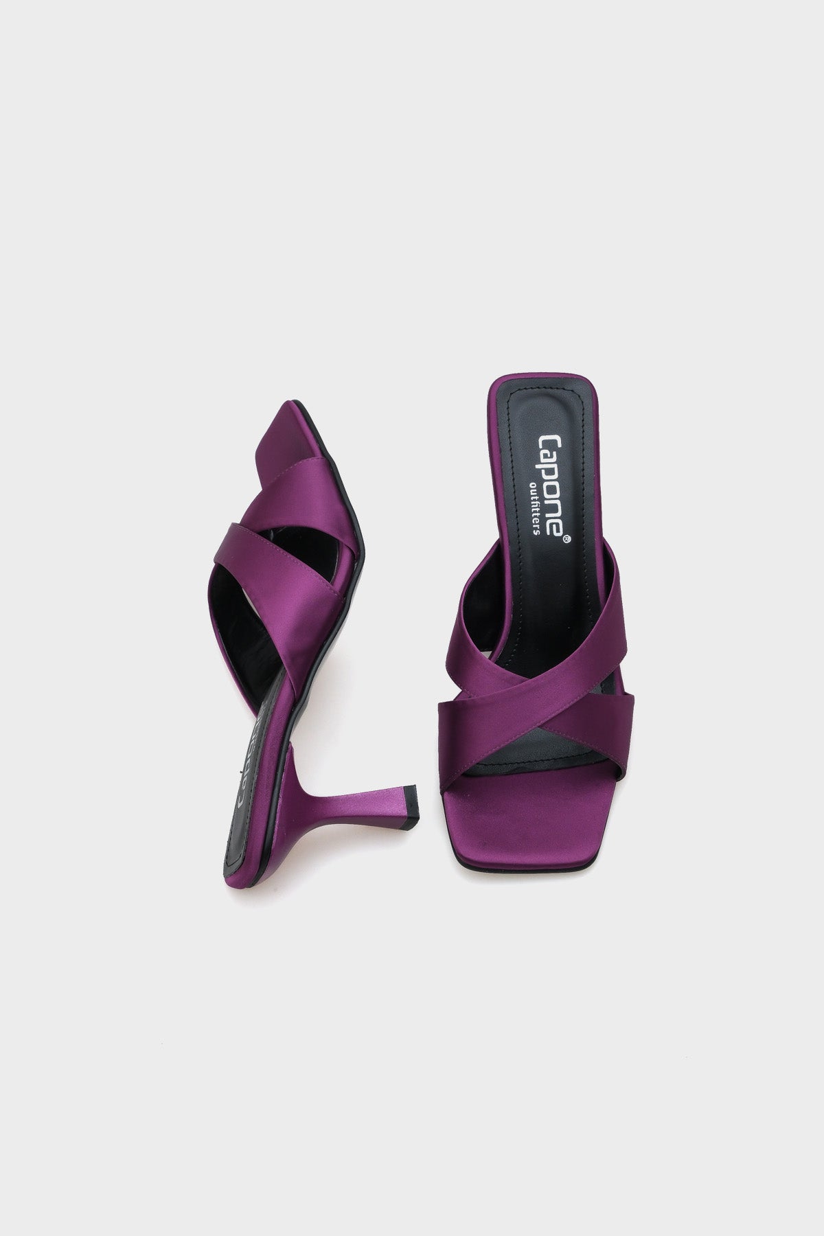 Mavis Küt Burunlu Çapraz Bantlı Kum Saati Topuklu Saten Kadın Terlik