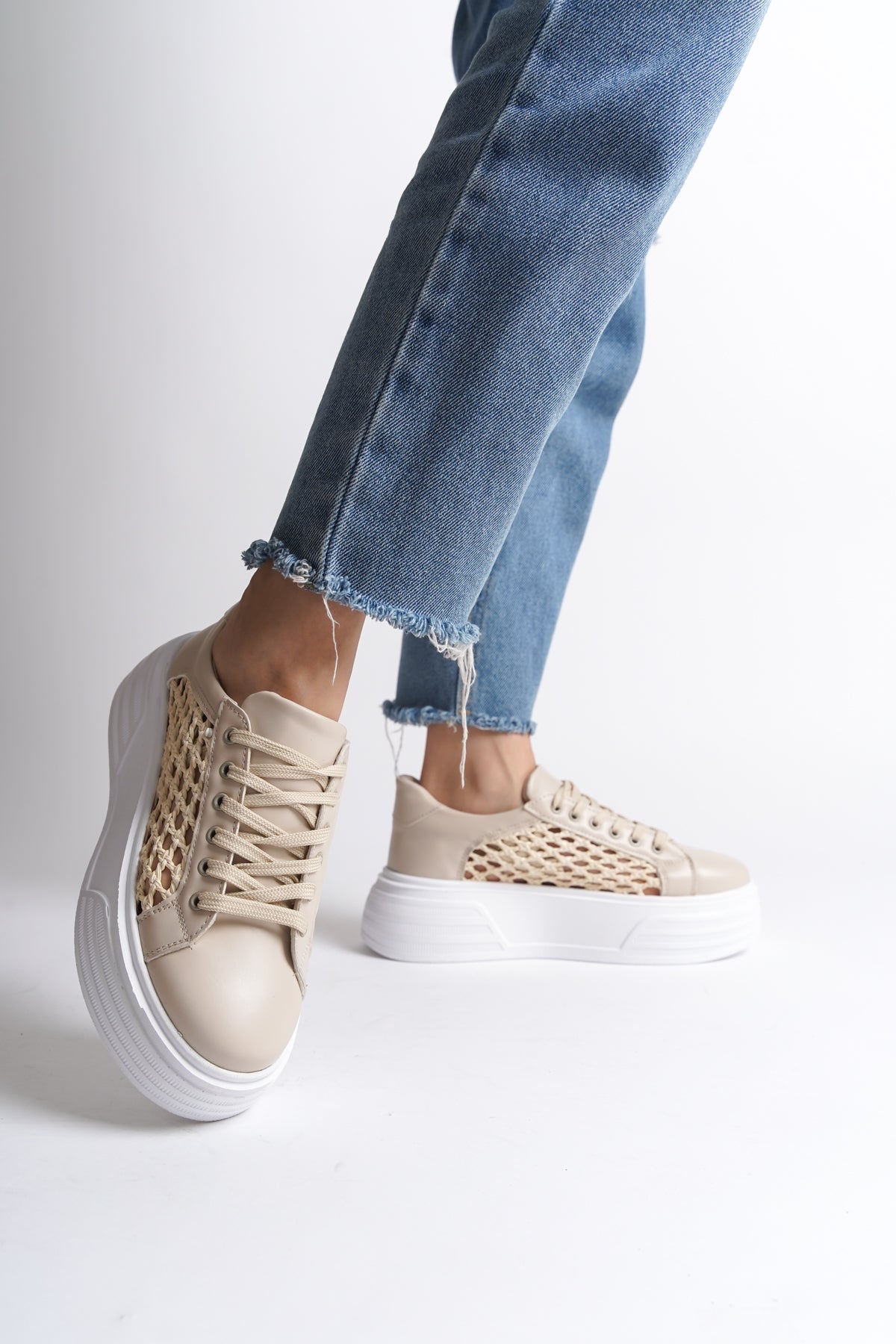 Fileli Hasır Kadın Sneaker Spor Ayakkabı