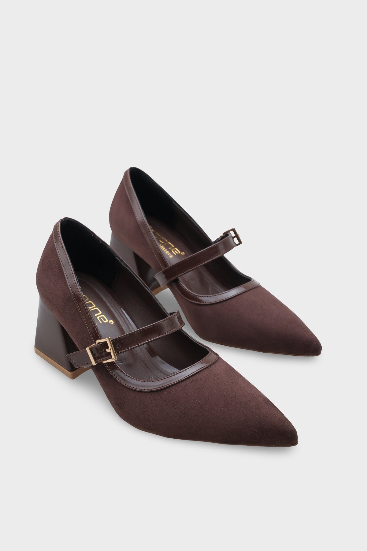 Susann Sivri Burunlu Kalın Orta Topuklu Bantlı Suni Süet Kadın Ayakkabı