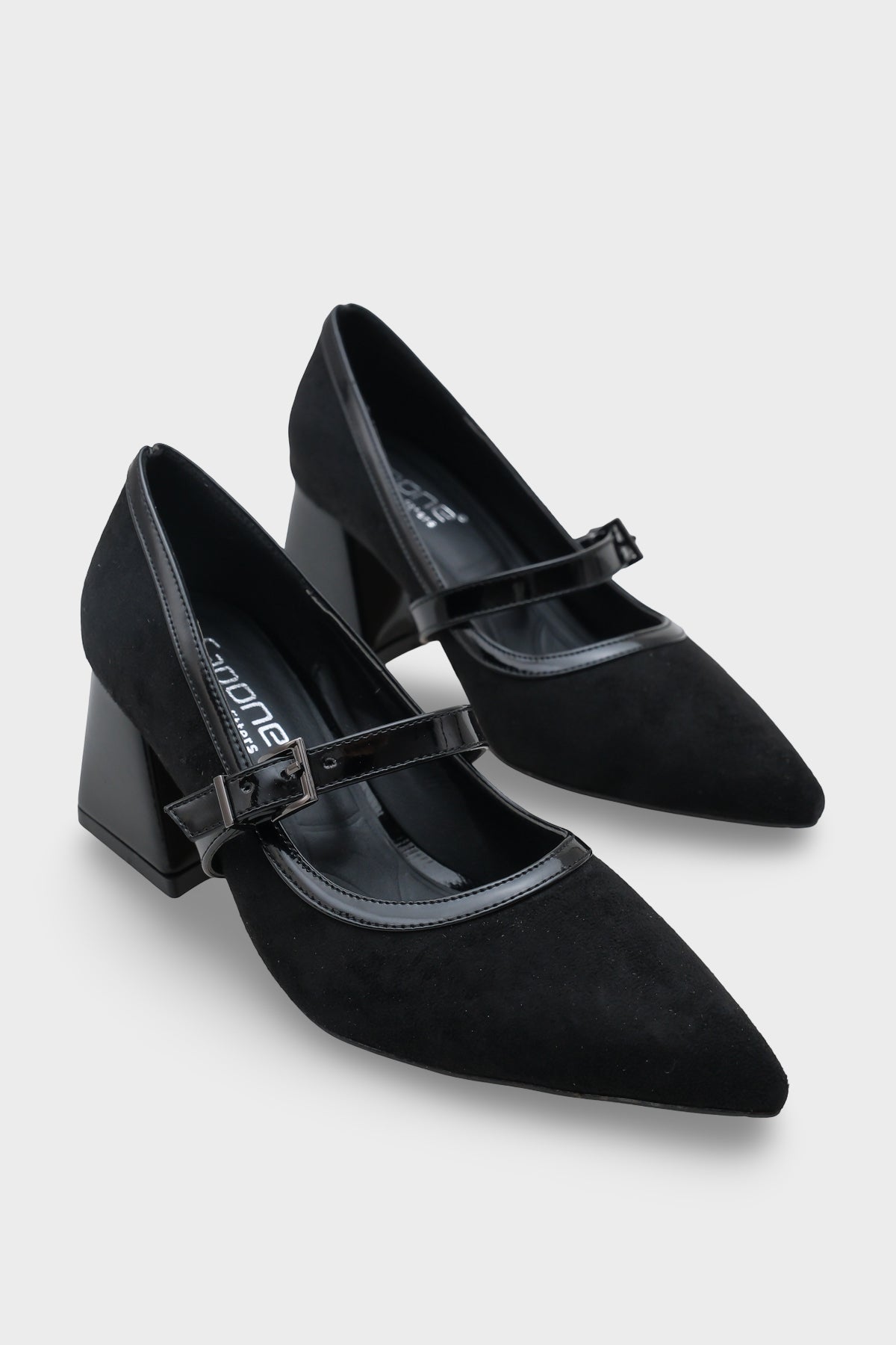 Susann Sivri Burunlu Kalın Orta Topuklu Bantlı Suni Süet Kadın Ayakkabı