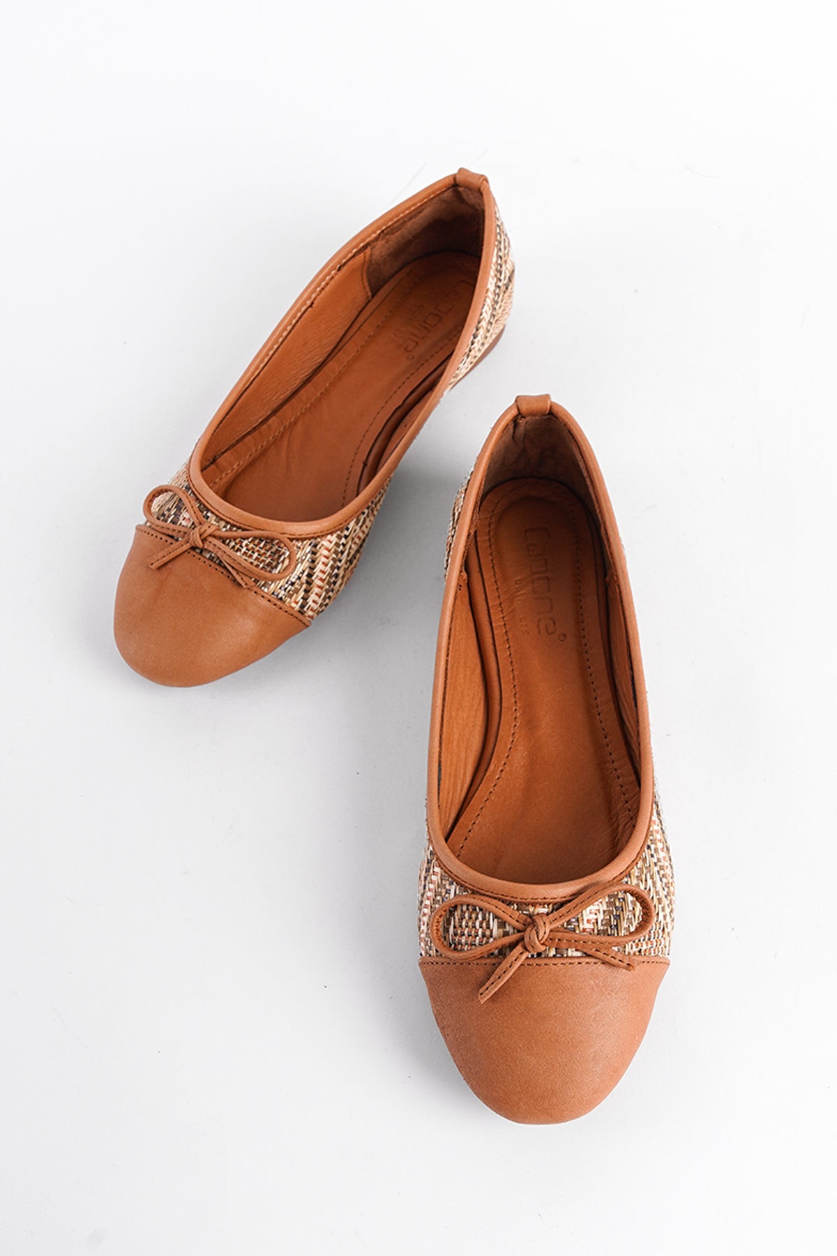 Hasır Hakiki Deri Fiyonklu Yuvarlak Burunlu Kadın Babet