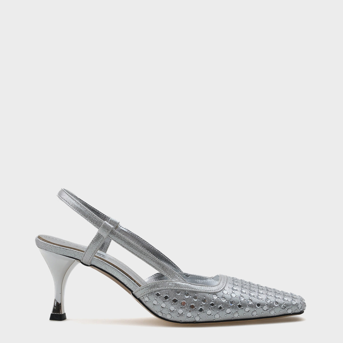 Sandi Arkası Açık Küt Burunlu Taşlı Orta Topuklu Kadın Ayakkabı