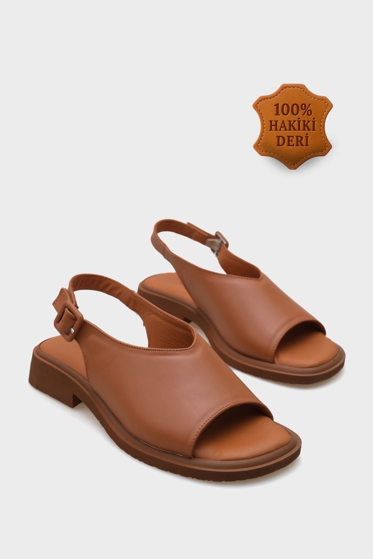 Cora Hakiki Deri Kısa Topuklu Konfor Tek Bantlı Kadın Sandalet