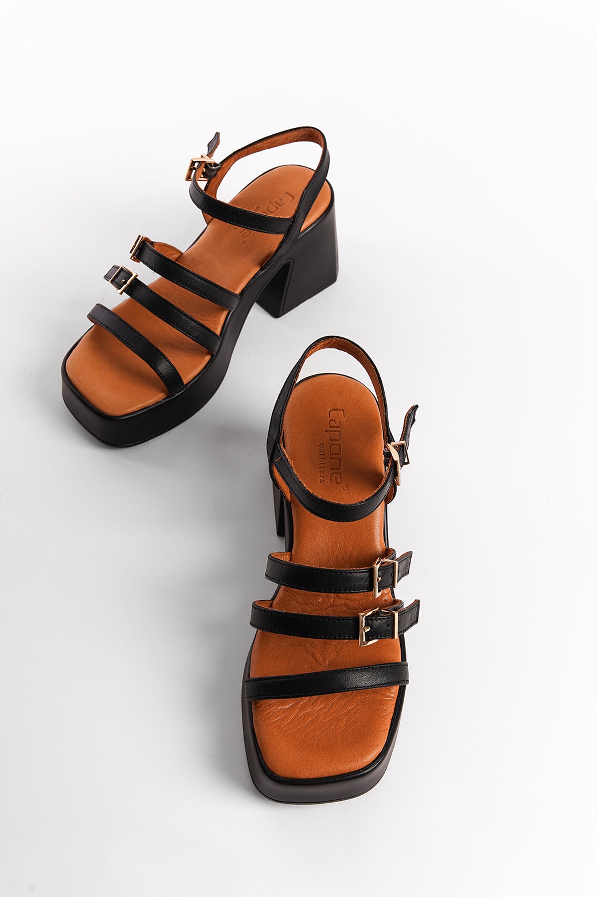 Hakiki Deri 3 Bantlı Tokalı Platform Kadın Sandalet