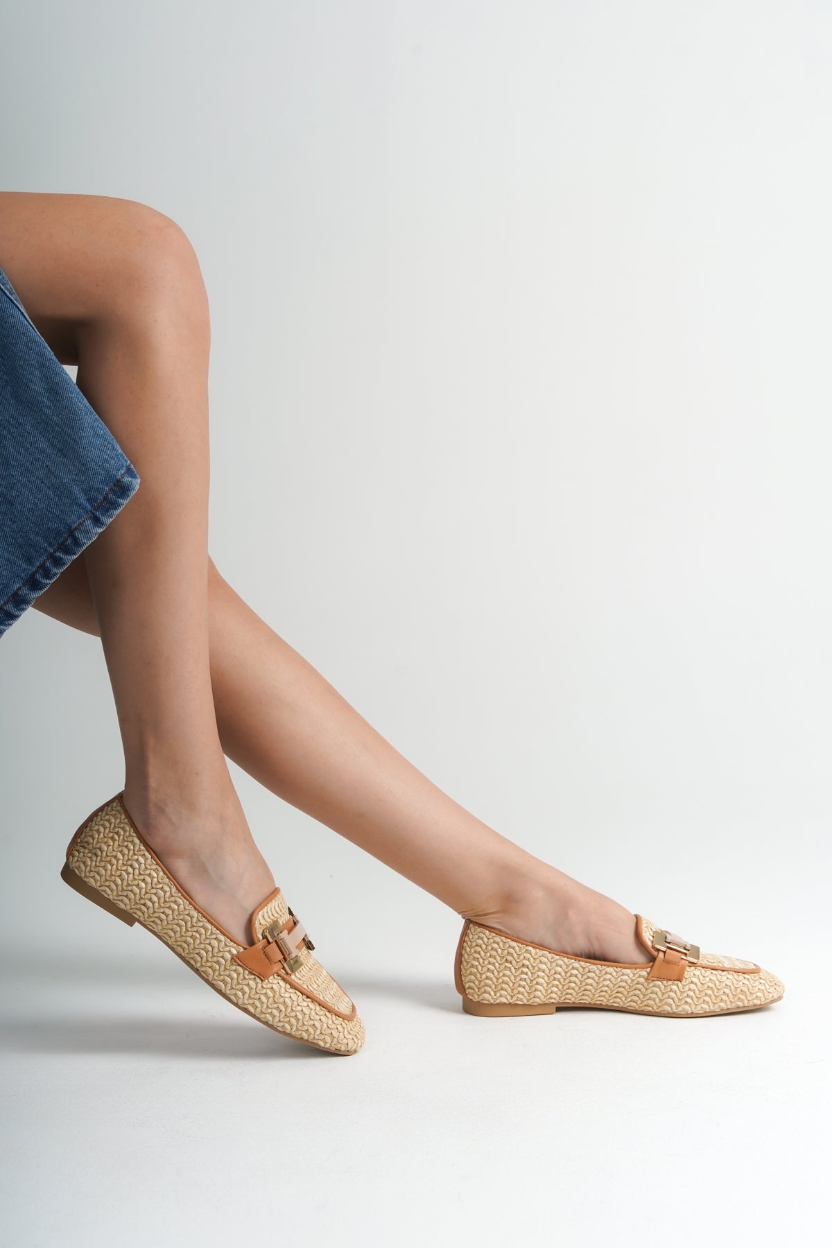 Hasır Tokalı Hakiki Deri Kadın Loafer Kadın Ayakkabı