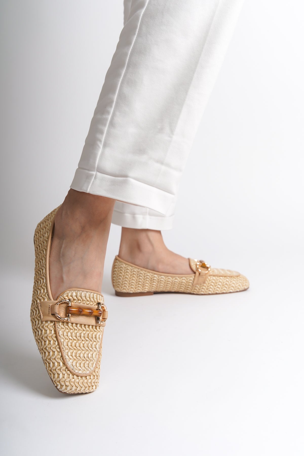 Hasır Tokalı Hakiki Deri Kadın Loafer Kadın Ayakkabı