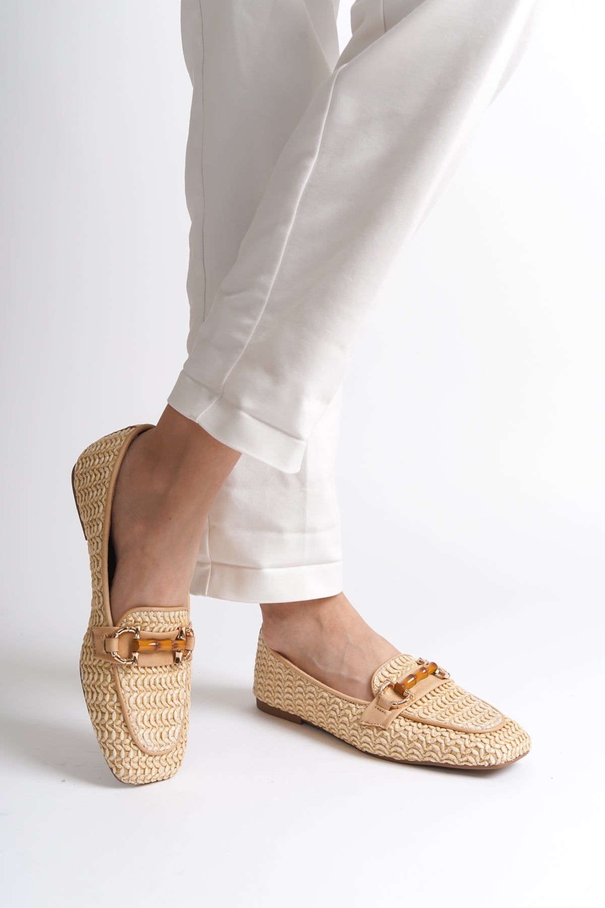 Hasır Tokalı Hakiki Deri Kadın Loafer Kadın Ayakkabı