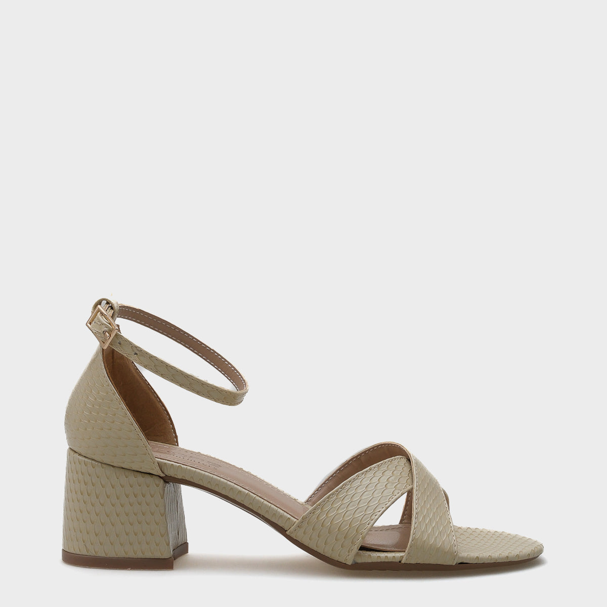 Elara Yuvarlak Burunlu Çapraz Bantlı Orta Topuklu Kadın Sandalet